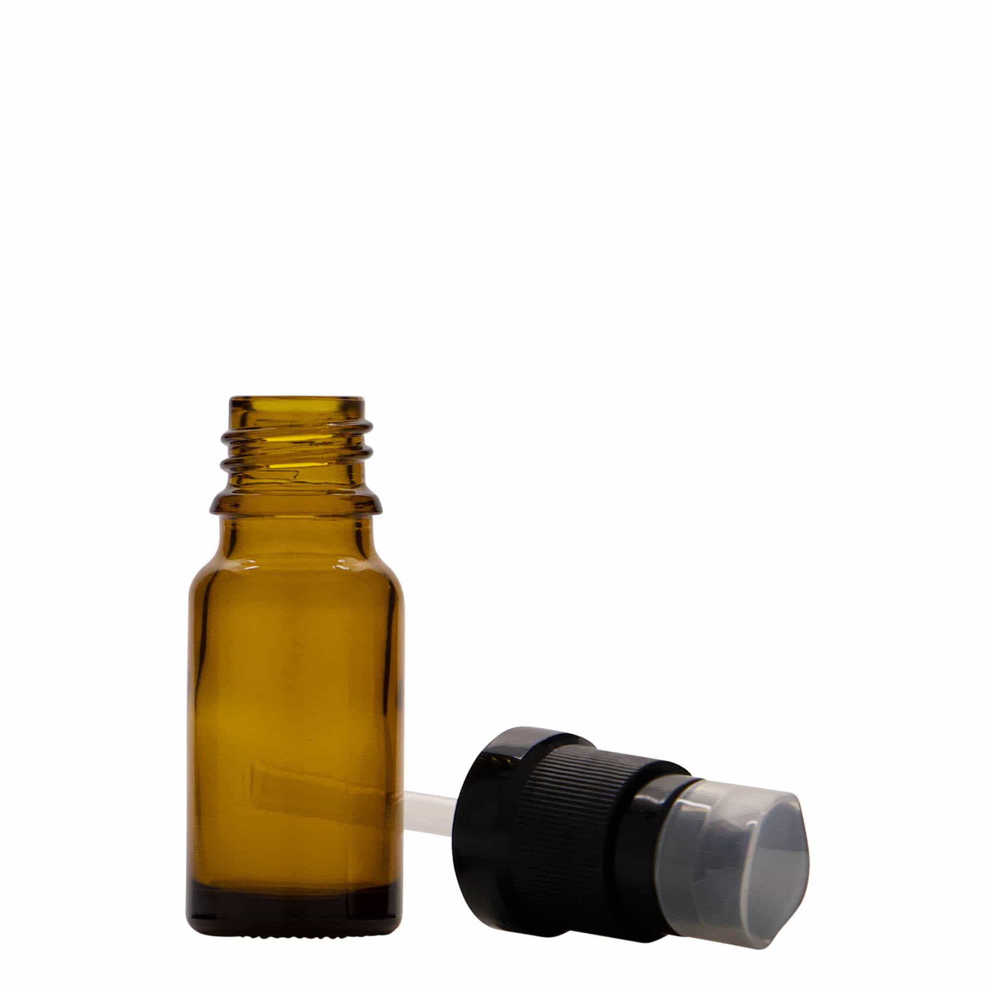 10 ml medisinsk flaske med lotionpumpe, glass, brun, åpning: DIN 18