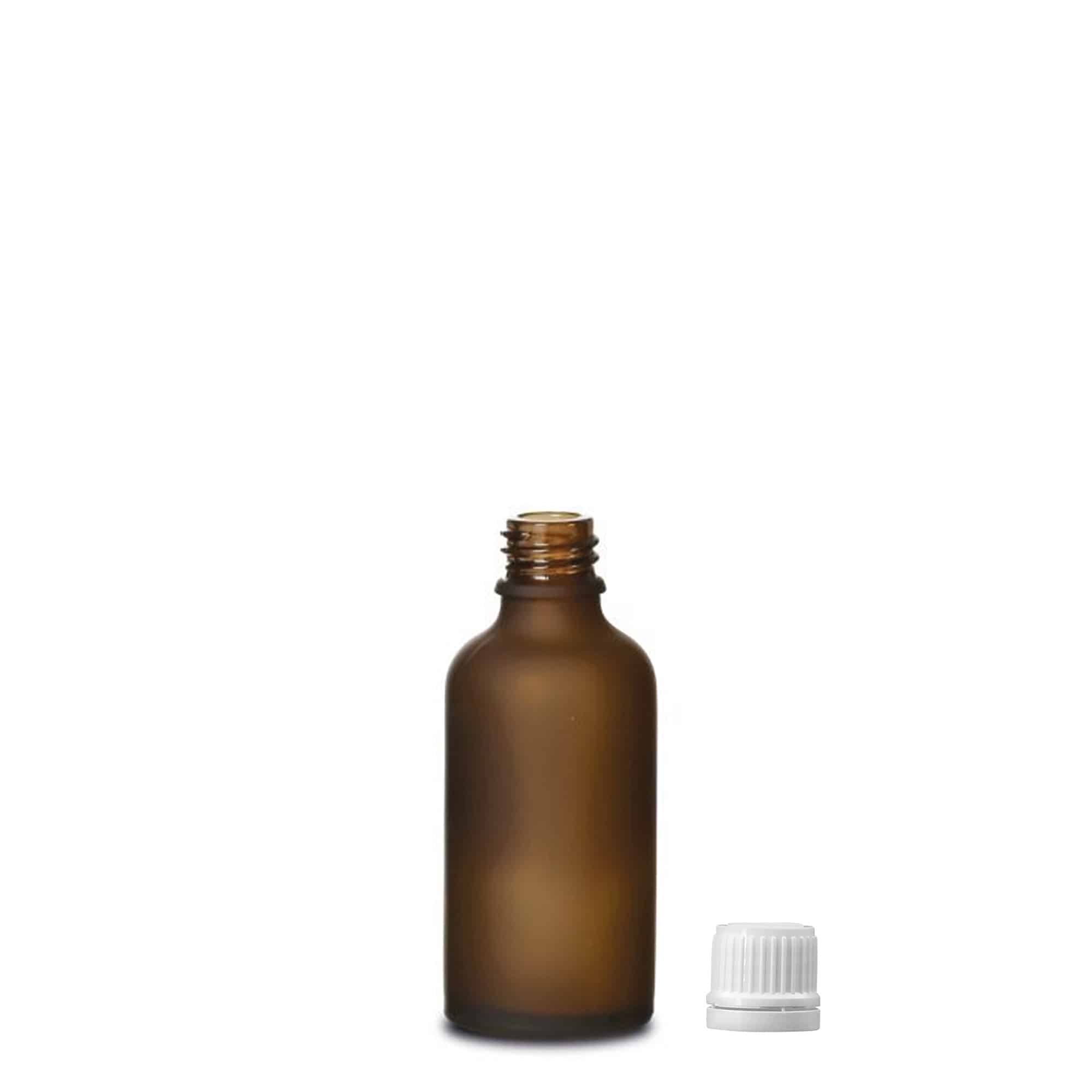 50 ml medisinsk flaske, glass, brunt frostet, åpning: DIN 18