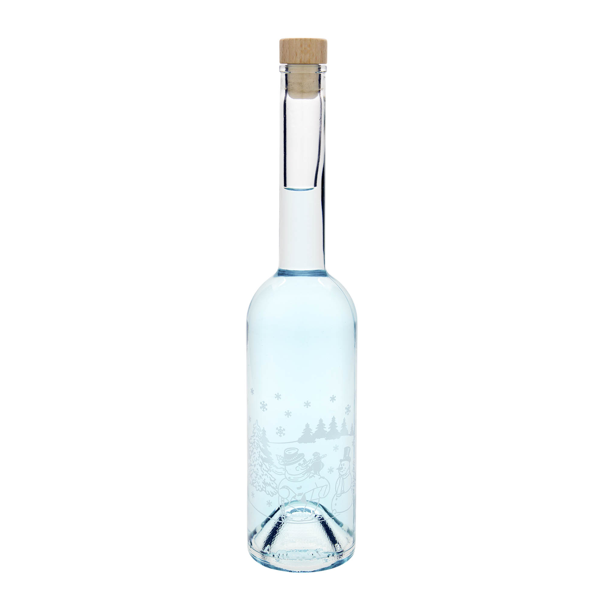 500 ml glassflaske 'Opera', motiv: snømannflaske, åpning: kork