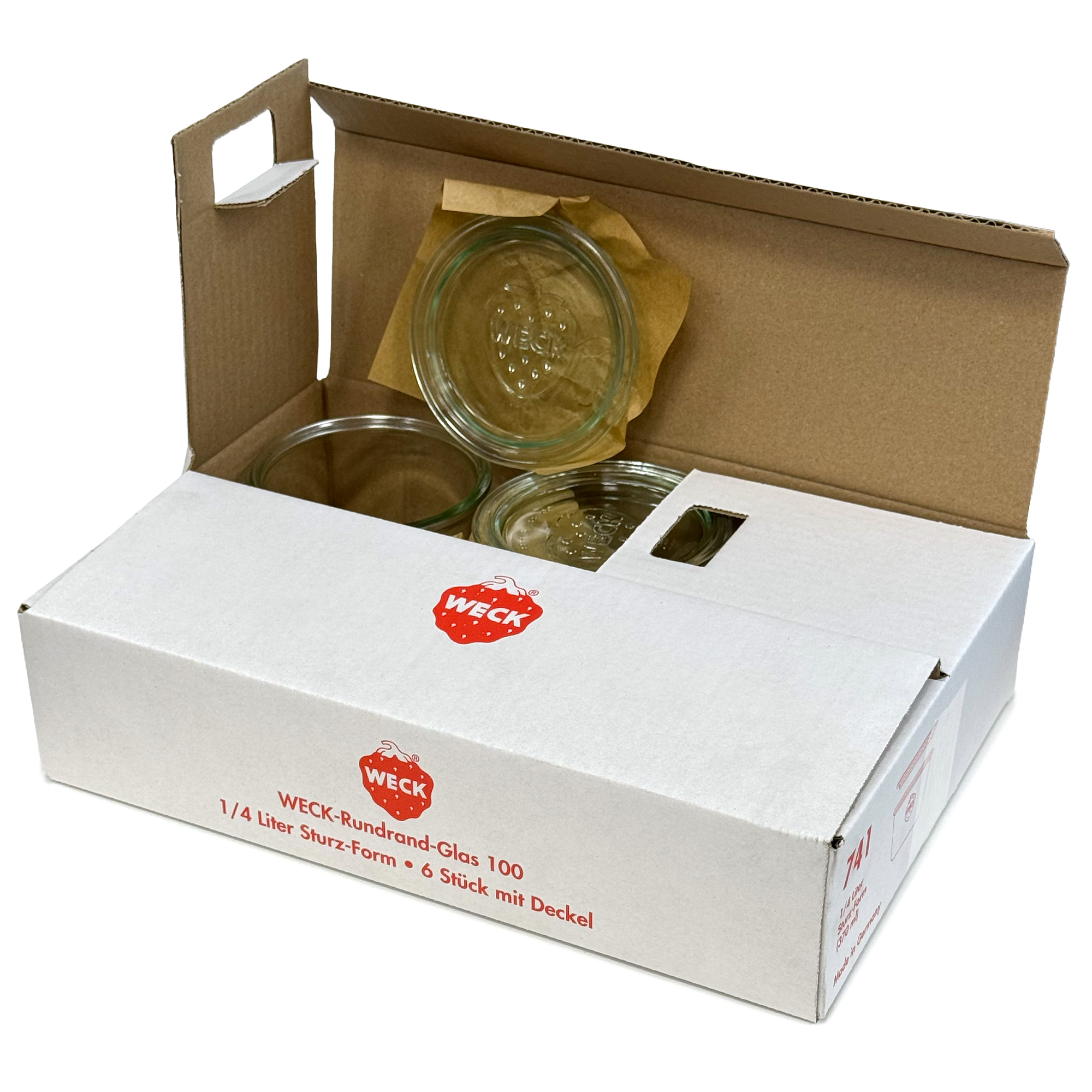 6x 370 ml WECK-sylteglass av terrintype med glasslokk RR 100