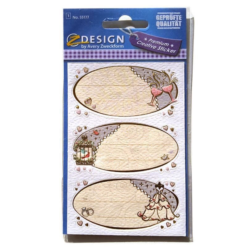 Zweckform-etiketter "Gratulerer med bryllupet", oval, papir, flerfarget Zweckform-etiketter "Gratulerer med bryllupet", oval, papir, flerfarget