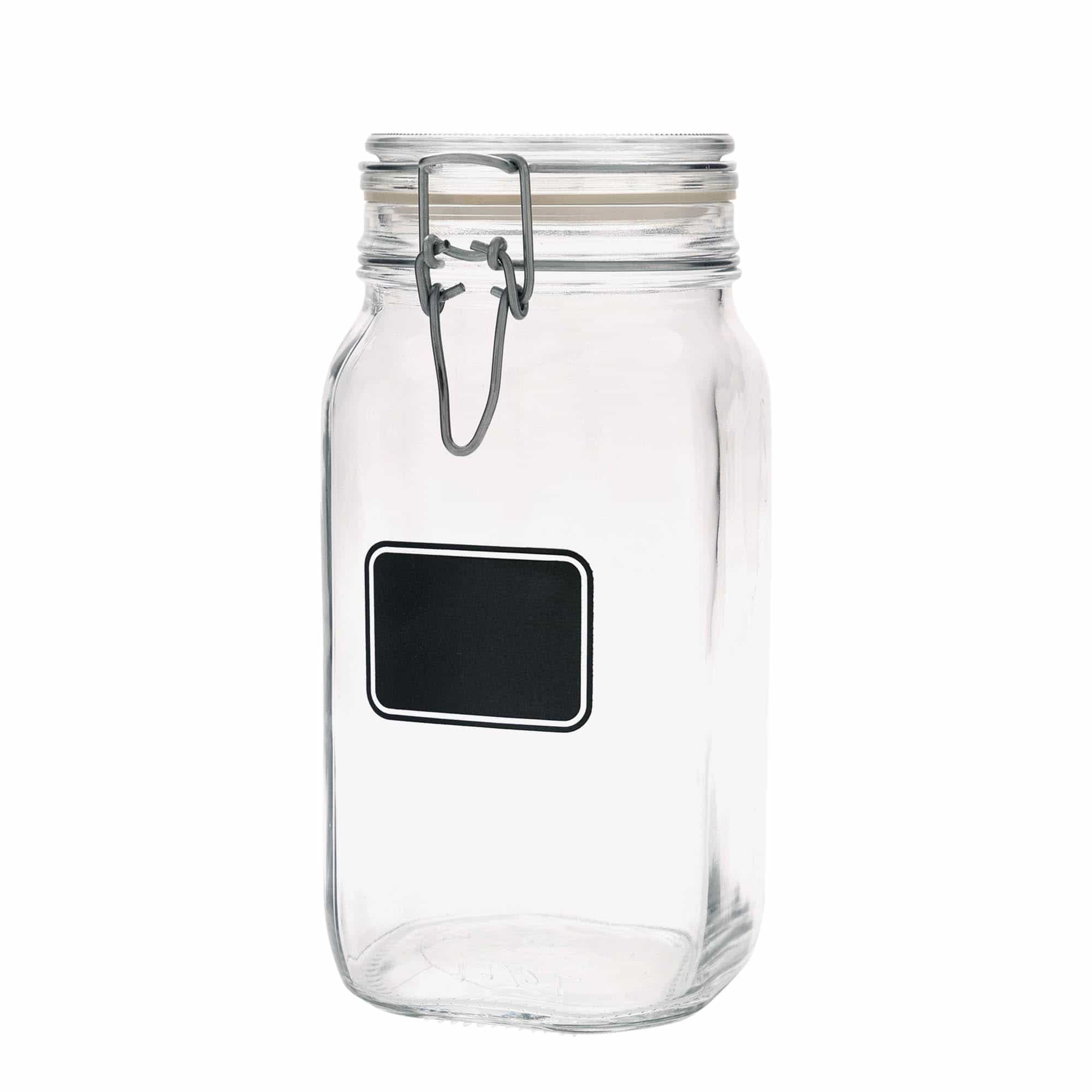 1500 ml bøyleglass "Fido", motiv: Etikettfelt, kvadratisk, åpning: Bøylelokk