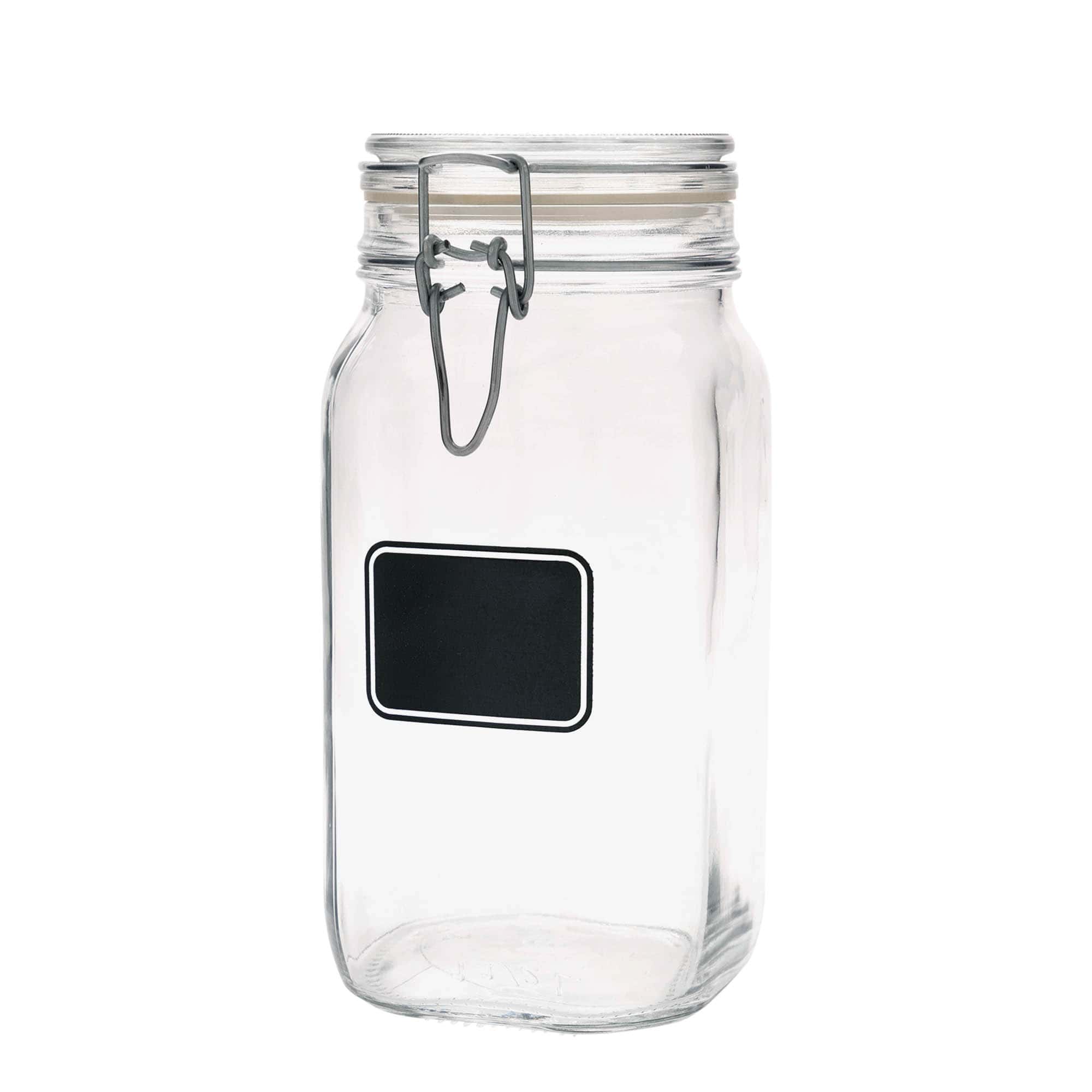 1.500 ml trådspenneglass 'Fido', motiv: etikettfelt, firkantet, åpning: trådspennelokk