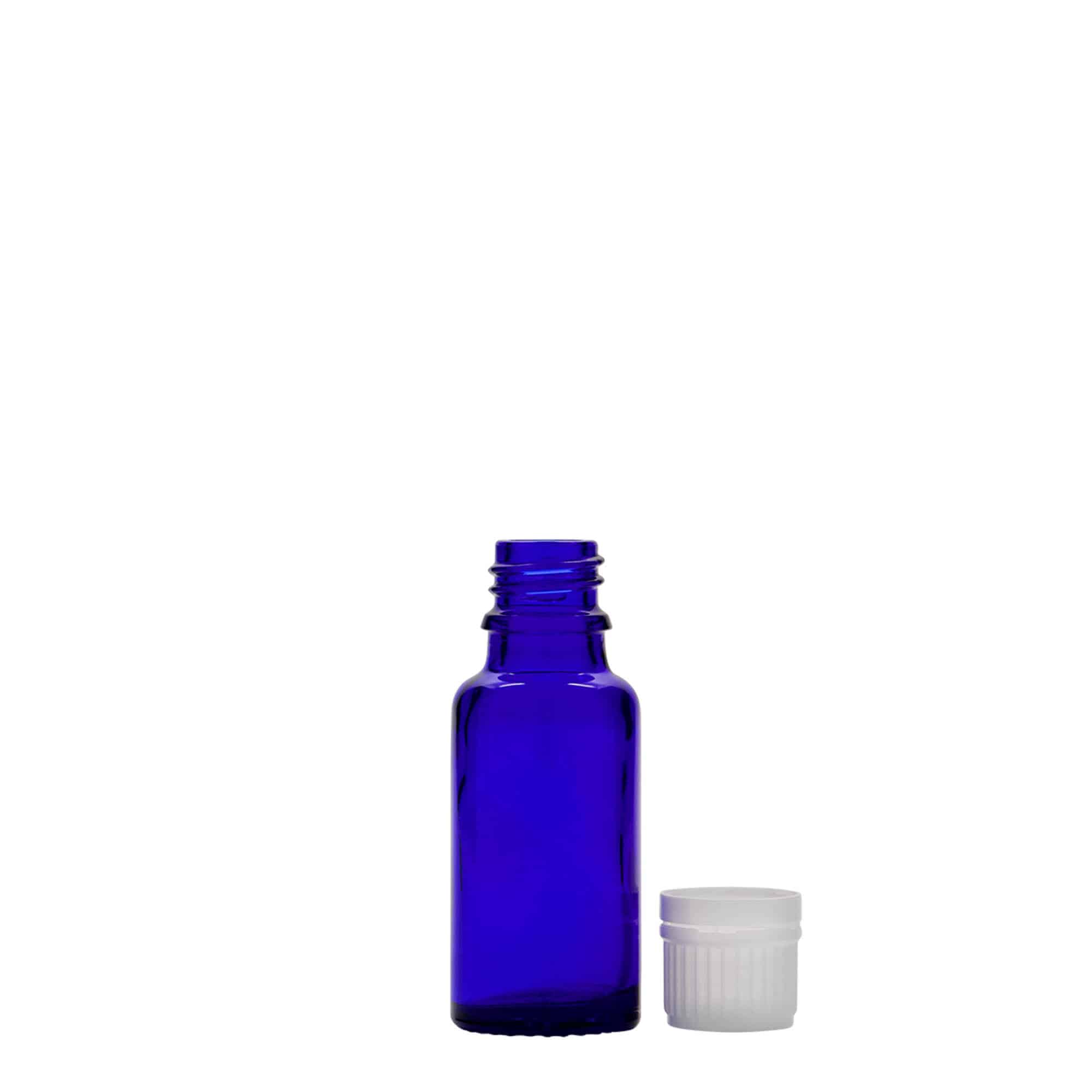 20 ml medisinflaske, glass, kongeblå, åpning: DIN 18