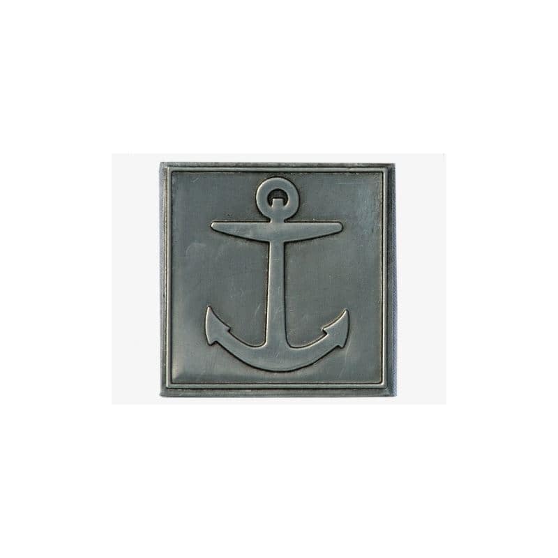 Tinnetikett "Anker", kvadratisk, metall, sølv