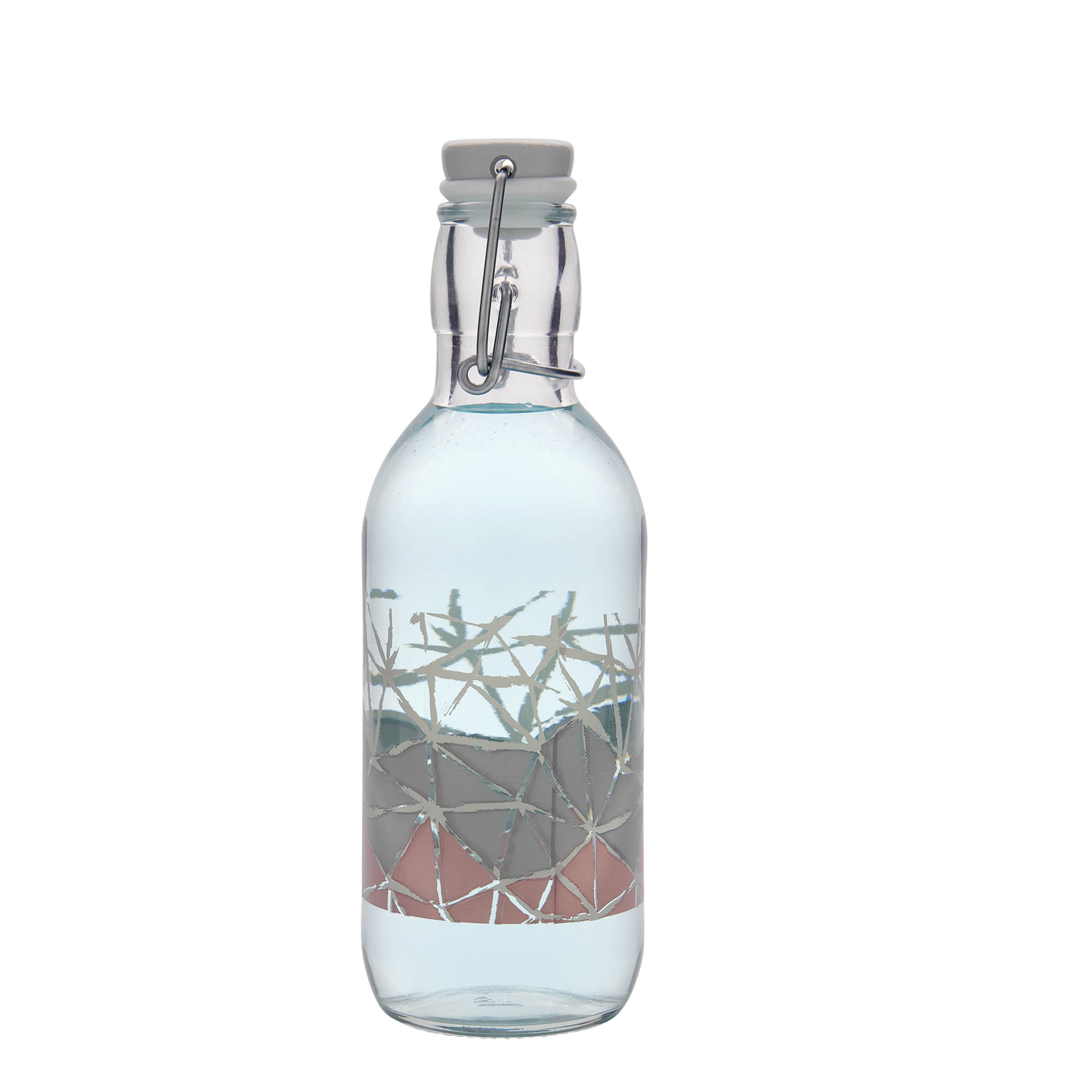 500 ml glassflaske Emilia trykt 'Manolibera rosa', åpning: patentlokk 500 ml glassflaske Emilia trykt 'Manolibera rosa', åpning: patentlokk