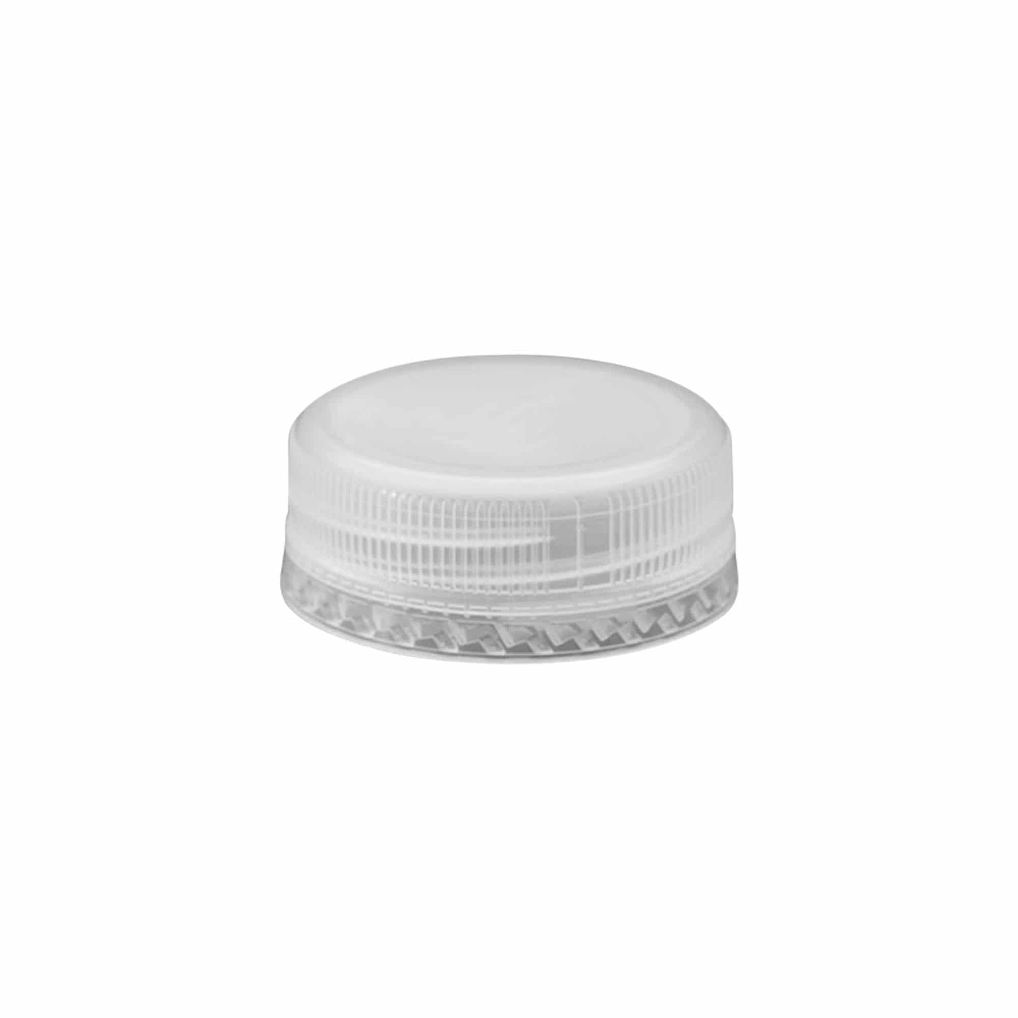 Skrukork med to-starts gjenge, PE-plast, hvit, for åpning: PET 38 mm