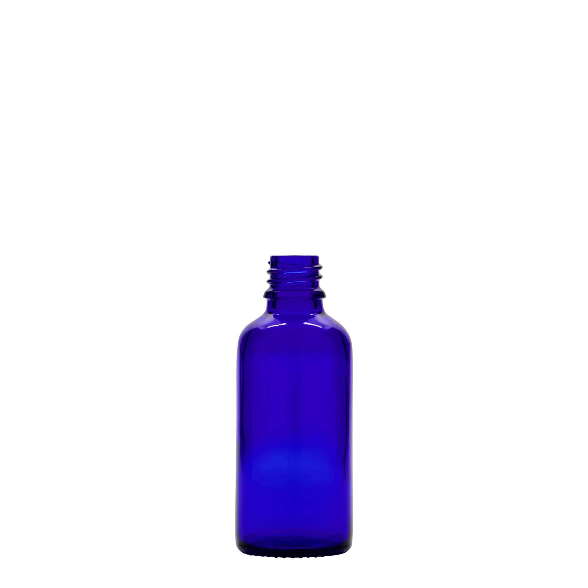 50 ml medisinflaske, glass, kongeblå, åpning: DIN 18
