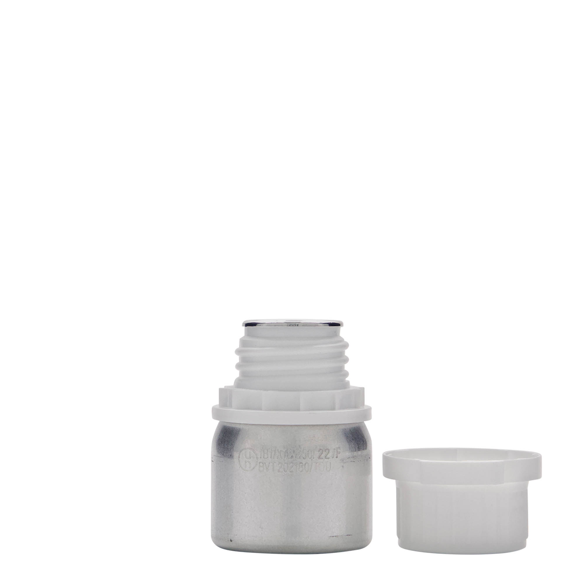 50 ml aluminiumsflaske, metall, sølv, åpning: DIN 32
