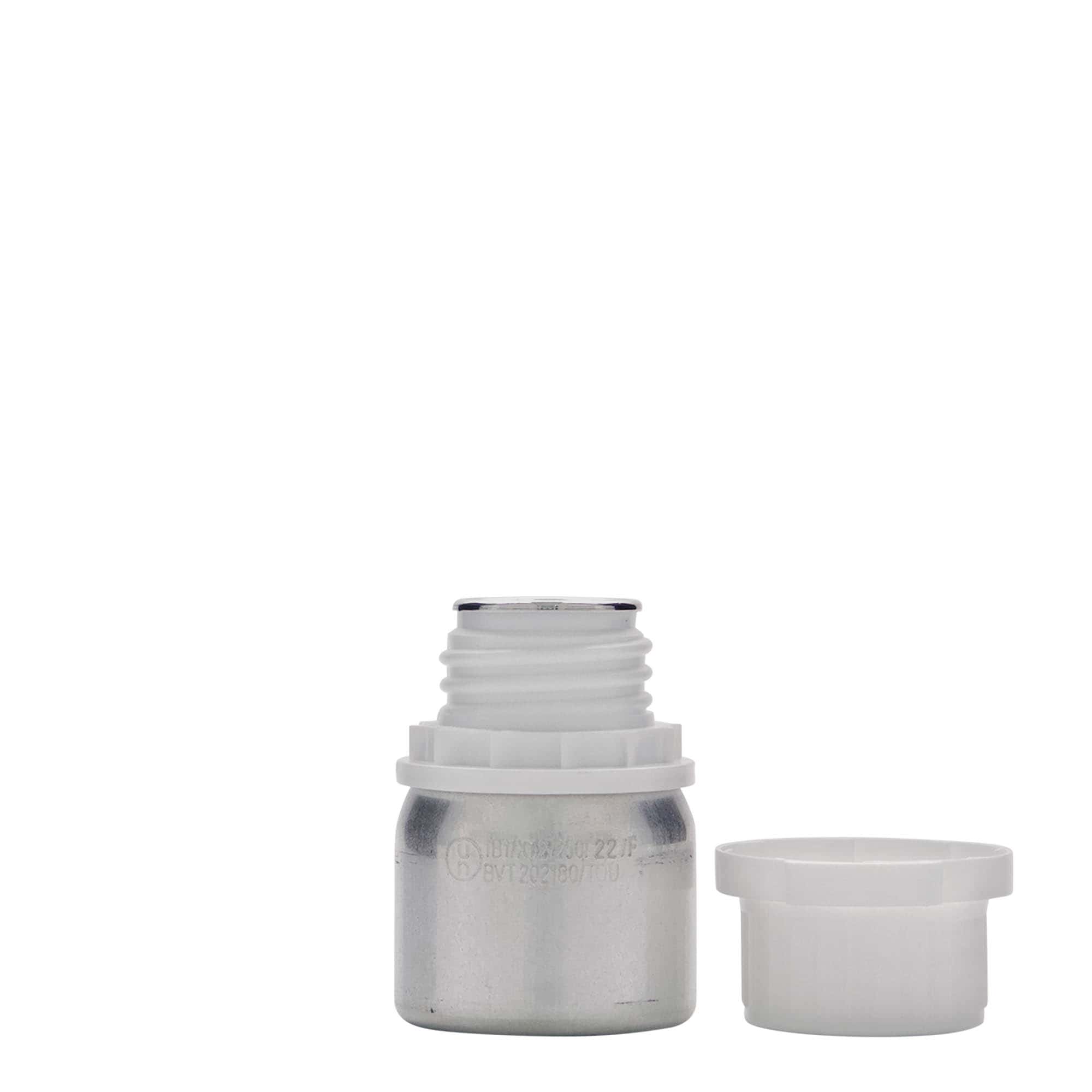 50 ml aluminiumsflaske, metall, sølv, åpning: DIN 32