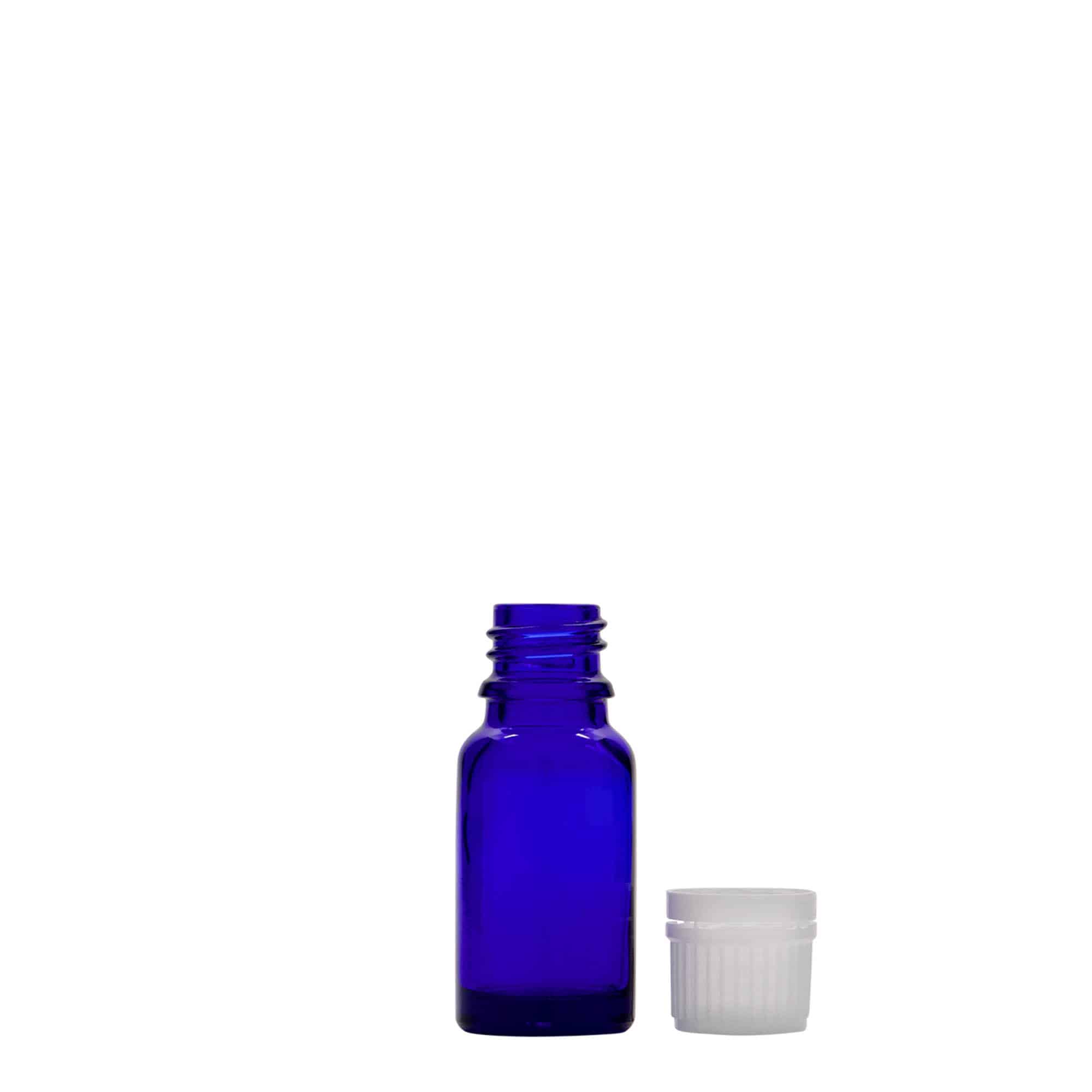 10 ml medisinflaske, glass, kongeblå, åpning: DIN 18