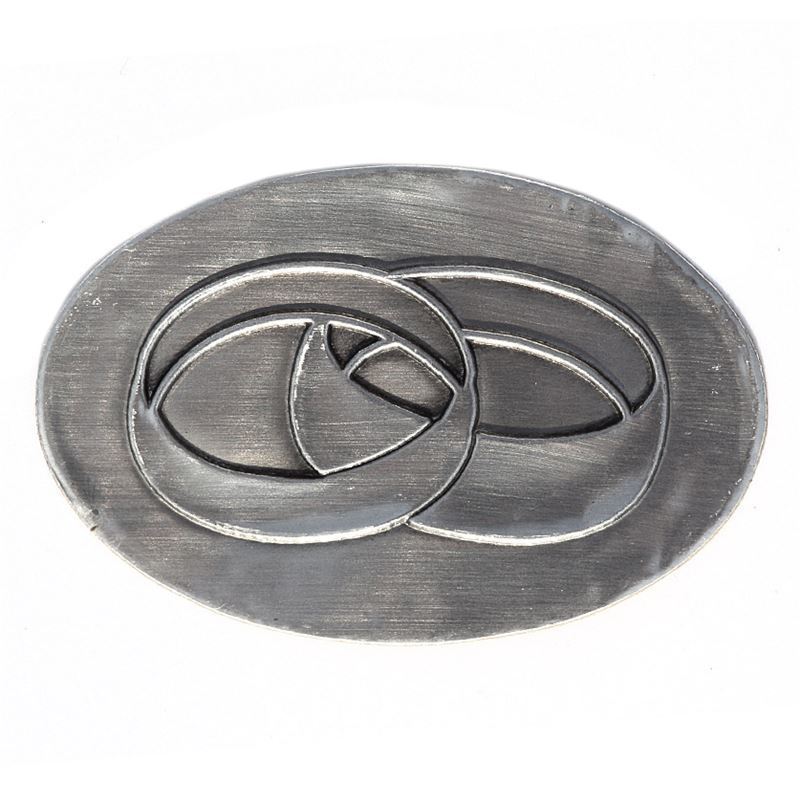 Tinnetikett "Gifteringer", oval, metall, sølv Tinnetikett "Gifteringer", oval, metall, sølv