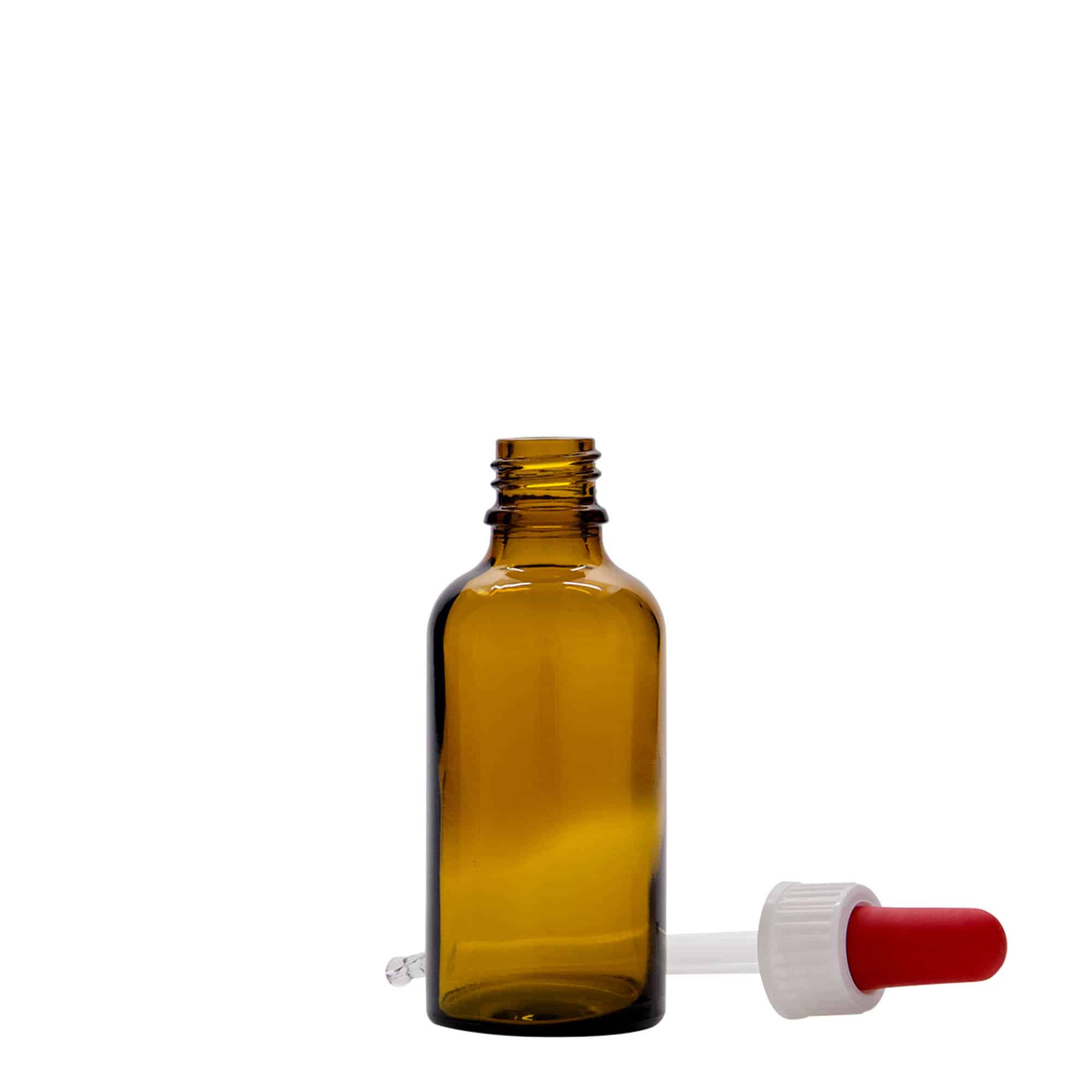 50 ml pipetteflaske medisin, glass, brun-rød, åpning: DIN 18