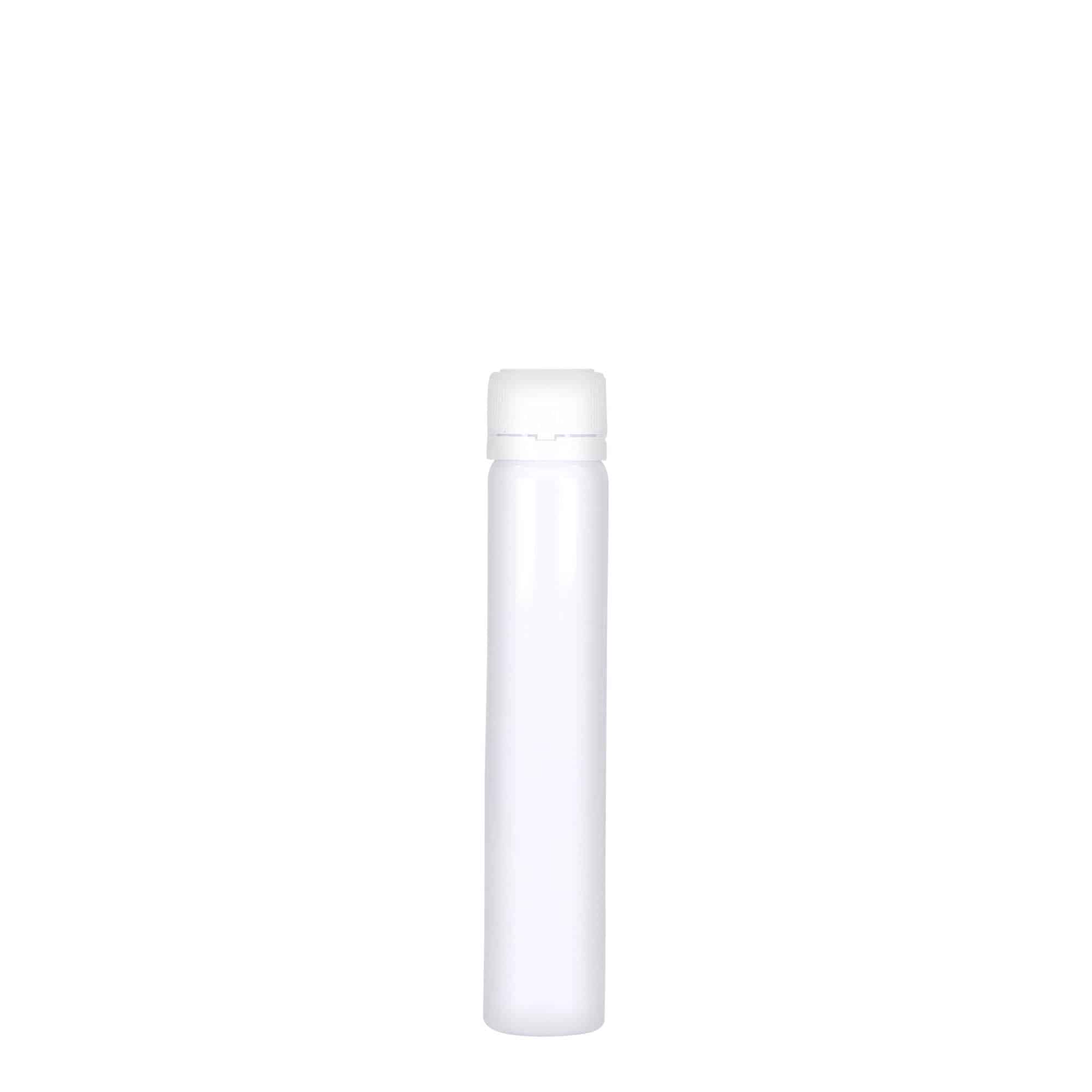 25 ml PET-rør, plast, hvit, åpning: skrukork