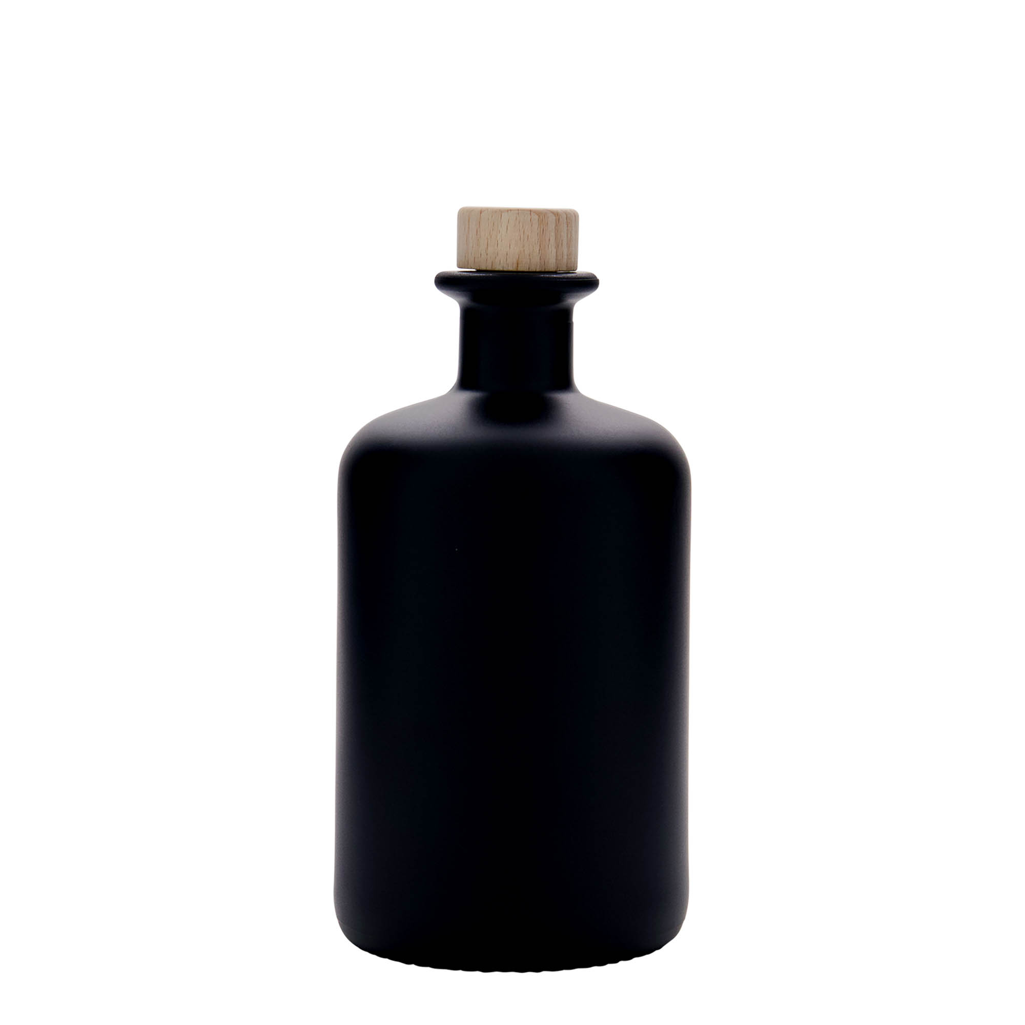 500 ml glassflaske apoteker, svart, åpning: kork