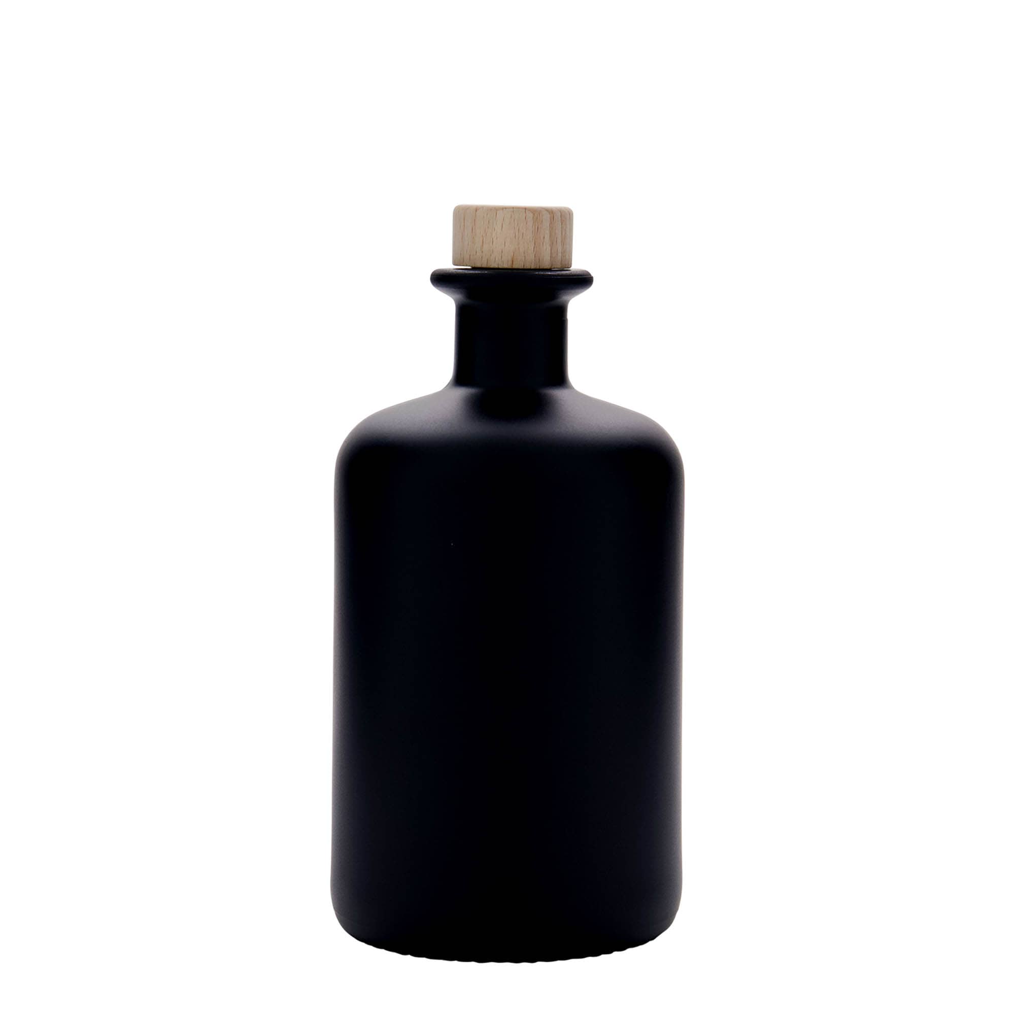 500 ml glassflaske apoteker, svart, åpning: kork