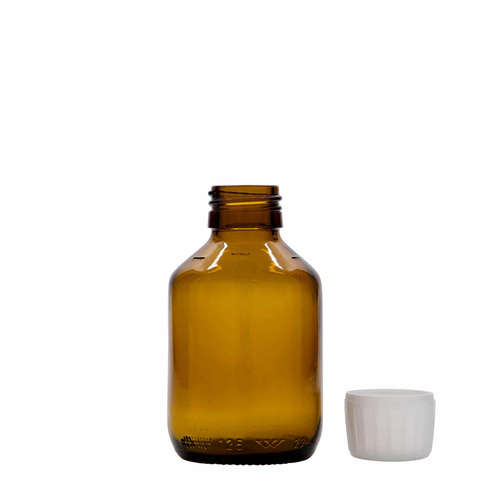 125 ml medisinflaske, brun, glass, åpning: PP 28