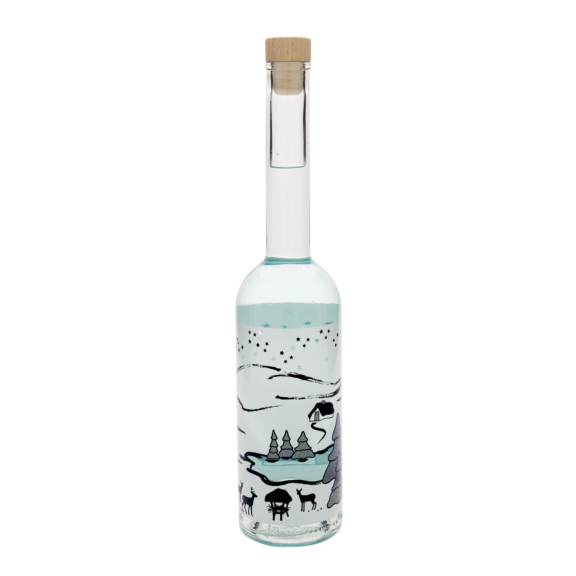 500 ml glassflaske 'Opera', motiv: Wintertraum-Bianco, munnstykke: kork