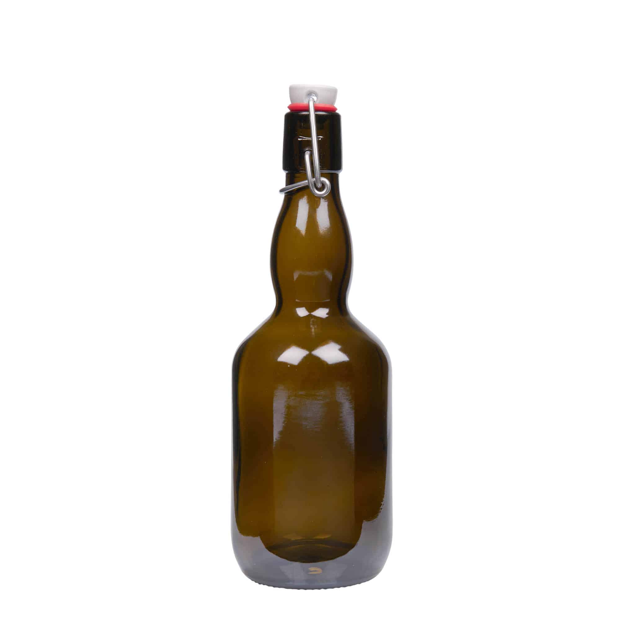 500 ml ølflaske Kropf-hals, glass, antikkgrønn, åpning: Bøylelokk
