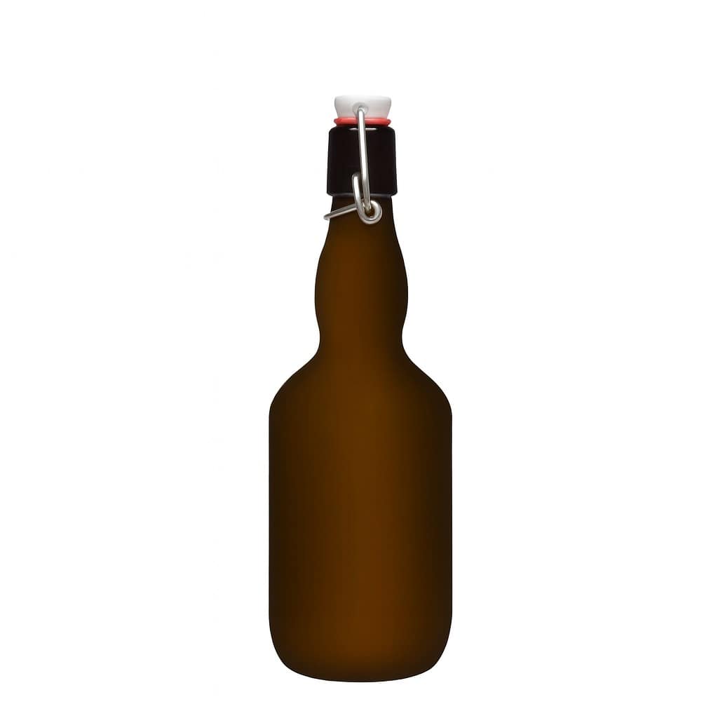 500 ml ølflaske med kragehals, glass, antikkgrønn, åpning: patentkork