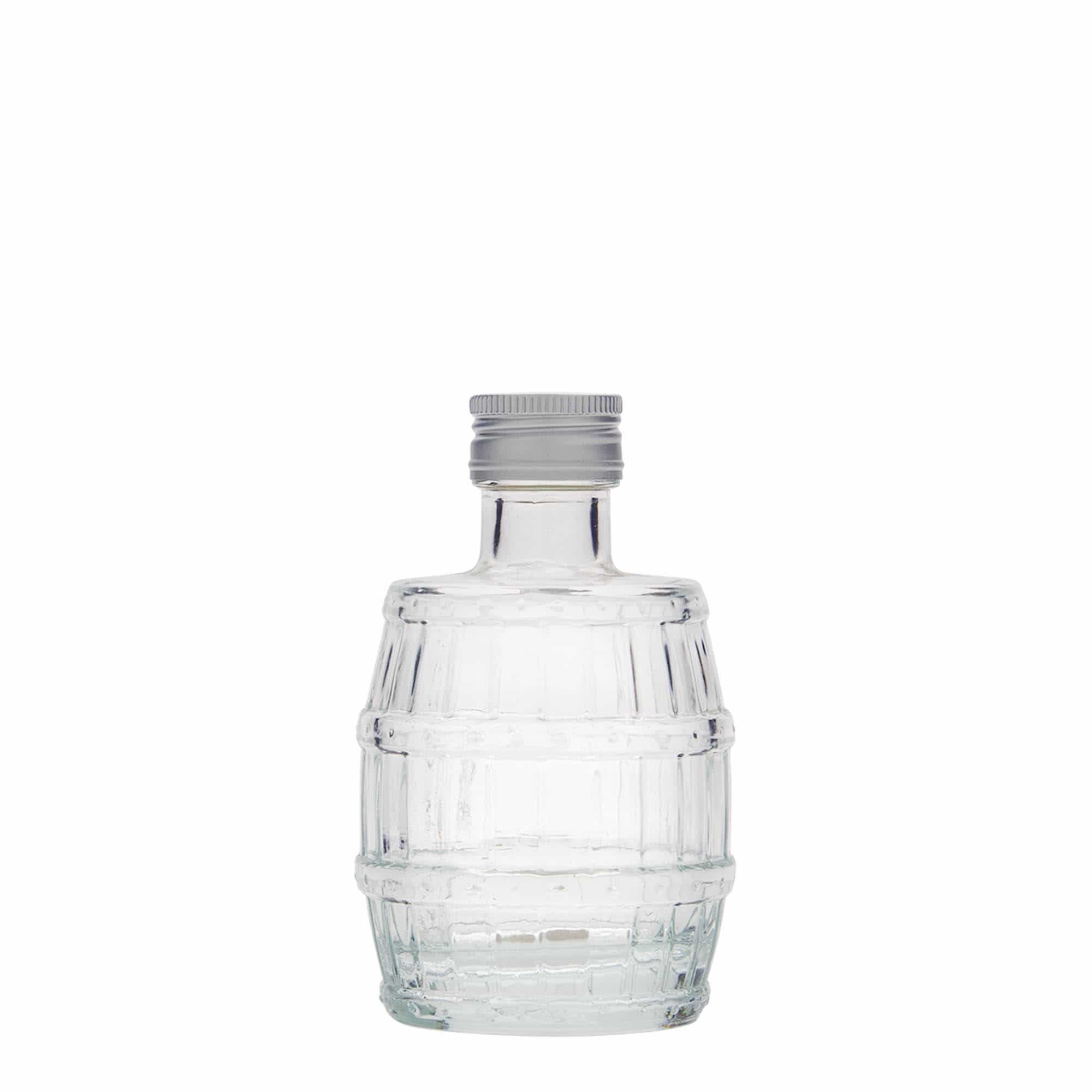 100 ml glassflaske 'tønne', åpning: PP 24 100 ml glassflaske 'tønne', åpning: PP 24
