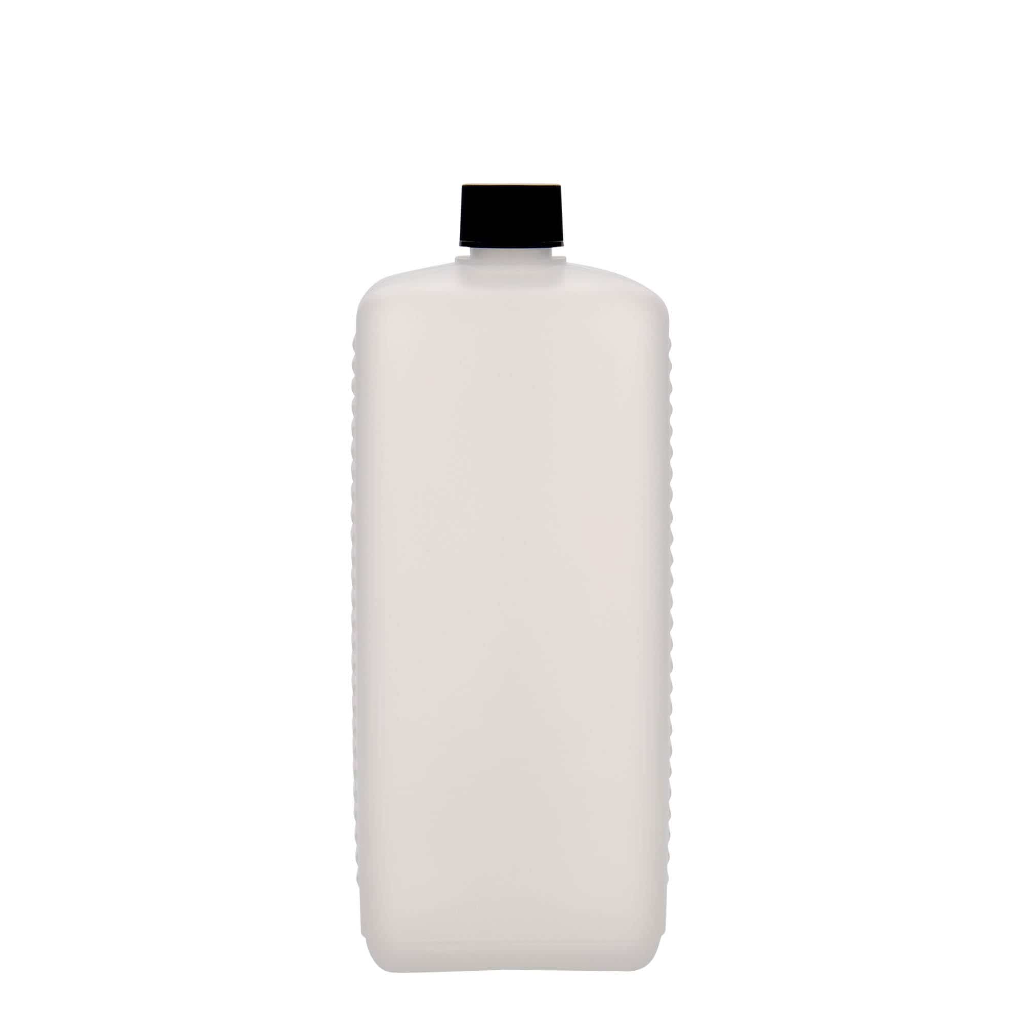 1000 ml beholderflaske, firkantet, HDPE-plast, natur, åpning: DIN 25 EPE 1000 ml beholderflaske, firkantet, HDPE-plast, natur, åpning: DIN 25 EPE