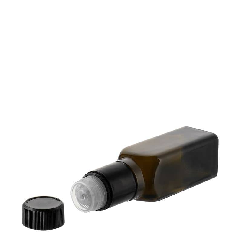 100 ml eddik-/oljeflaske "Quadra", glass, kvadratisk, antikkgrønn, åpning: DOP