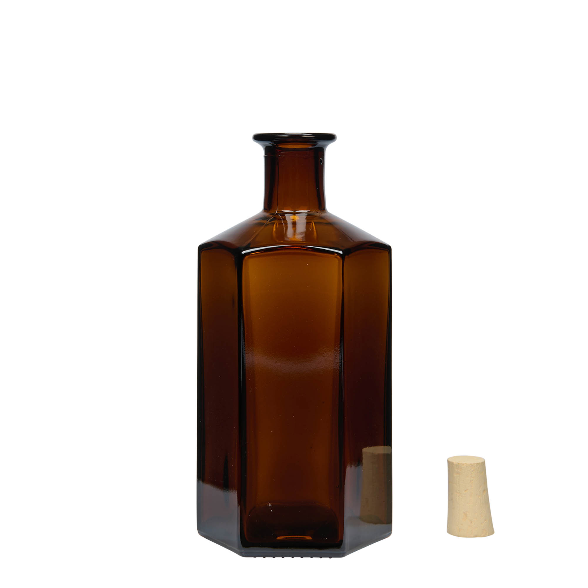 500 ml glassflaske apotek 'Jimmy', sekskantet, brun, åpning: kork 500 ml glassflaske apotek 'Jimmy', sekskantet, brun, åpning: kork