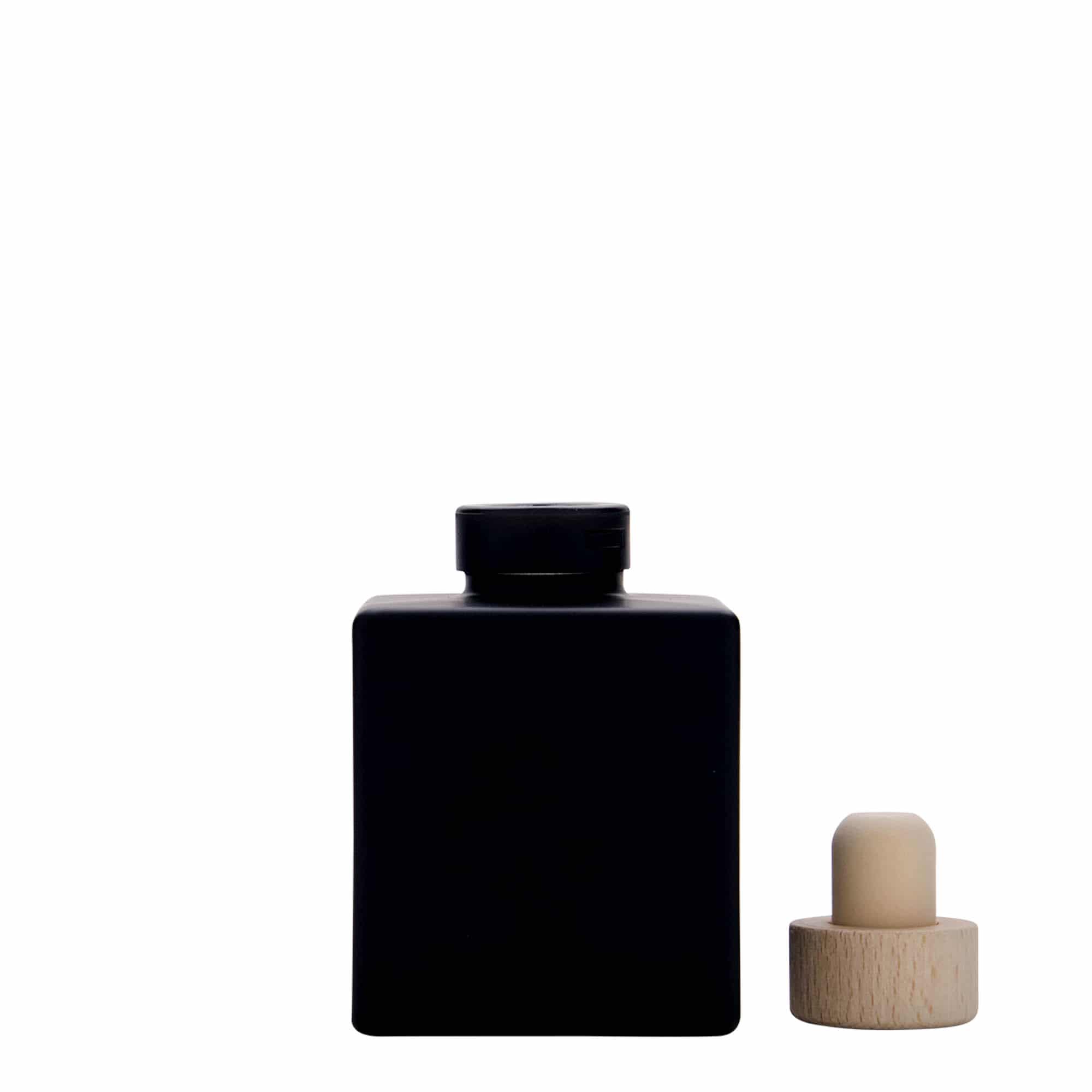 100 ml glassflaske 'Cube', firkantet, svart, åpning: kork
