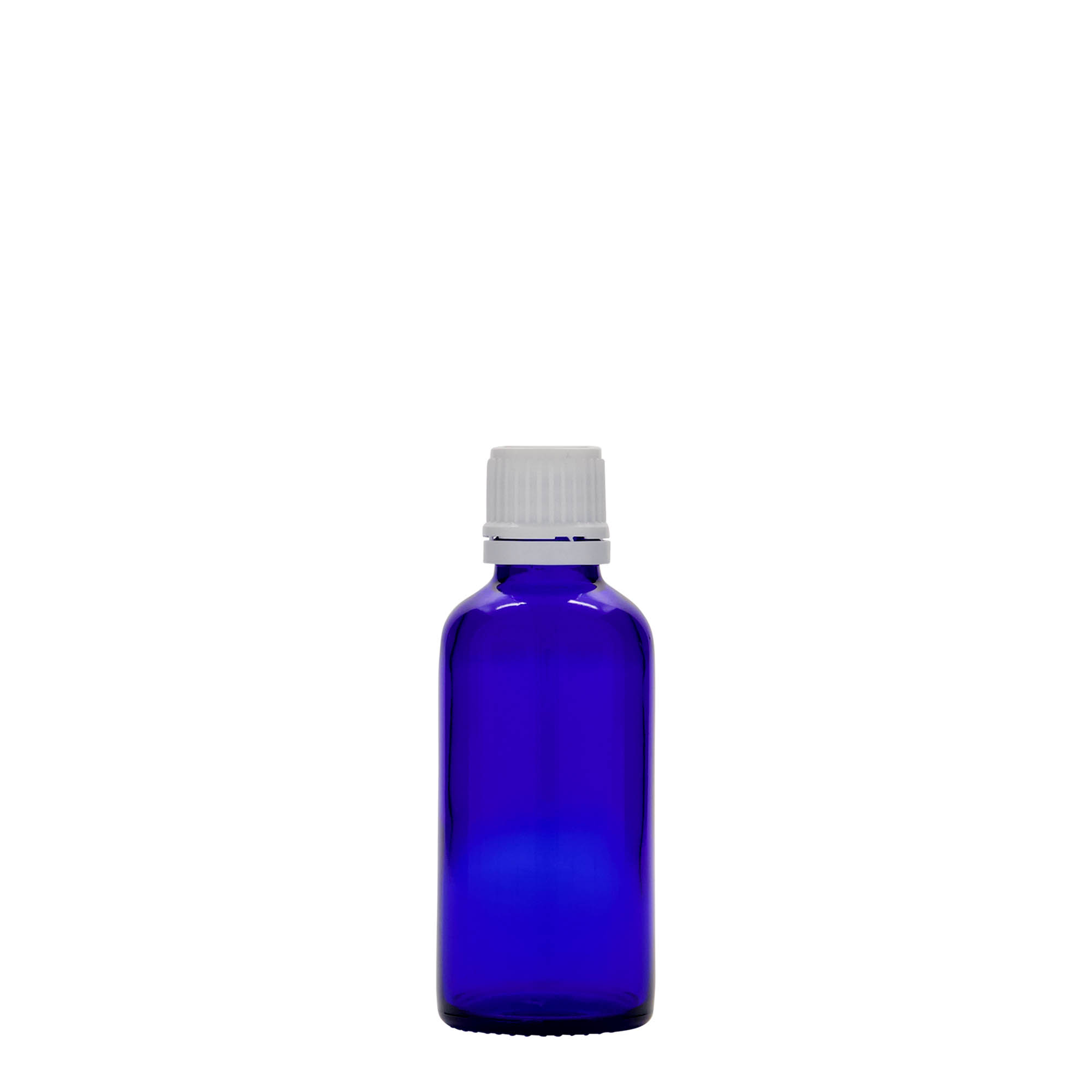 50 ml medisinflaske, glass, kongeblå, åpning: DIN 18