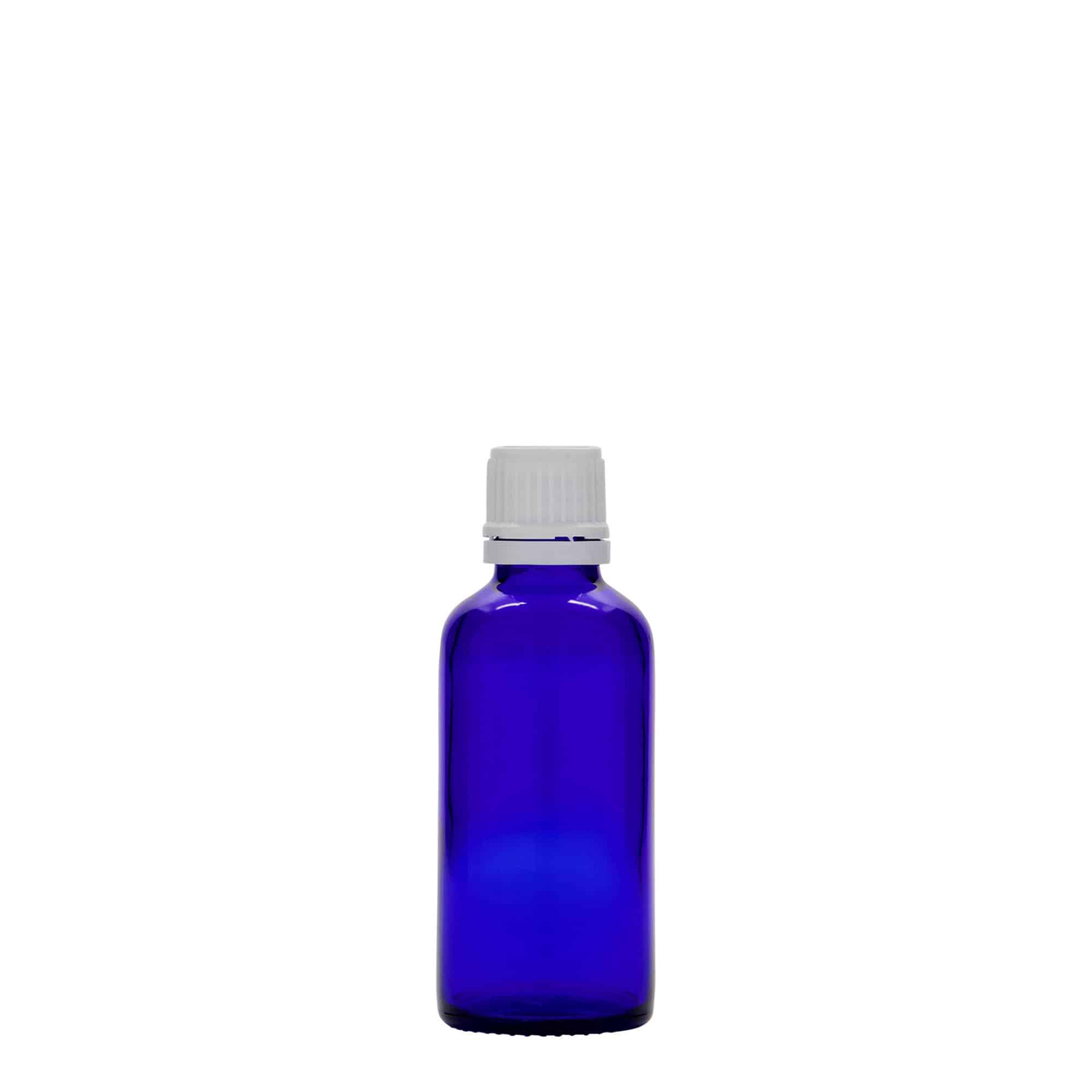 50 ml medisinflaske, glass, kongeblå, åpning: DIN 18 50 ml medisinflaske, glass, kongeblå, åpning: DIN 18