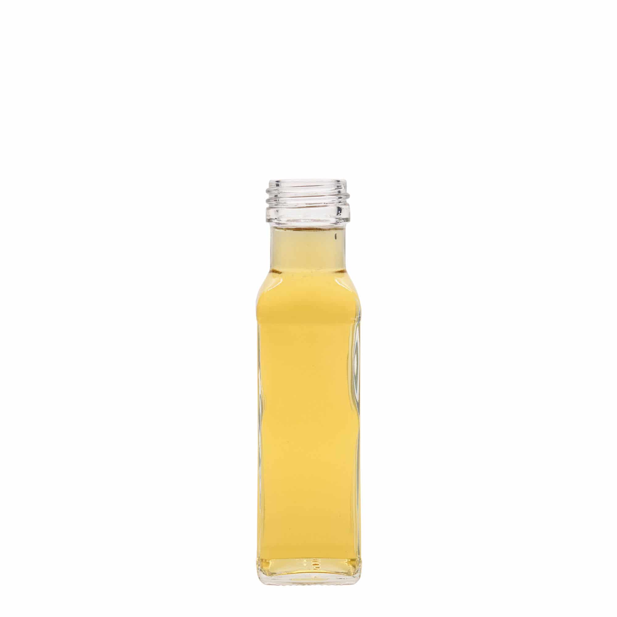 100 ml glassflaske "Marasca", kvadratisk, åpning: PP 31,5