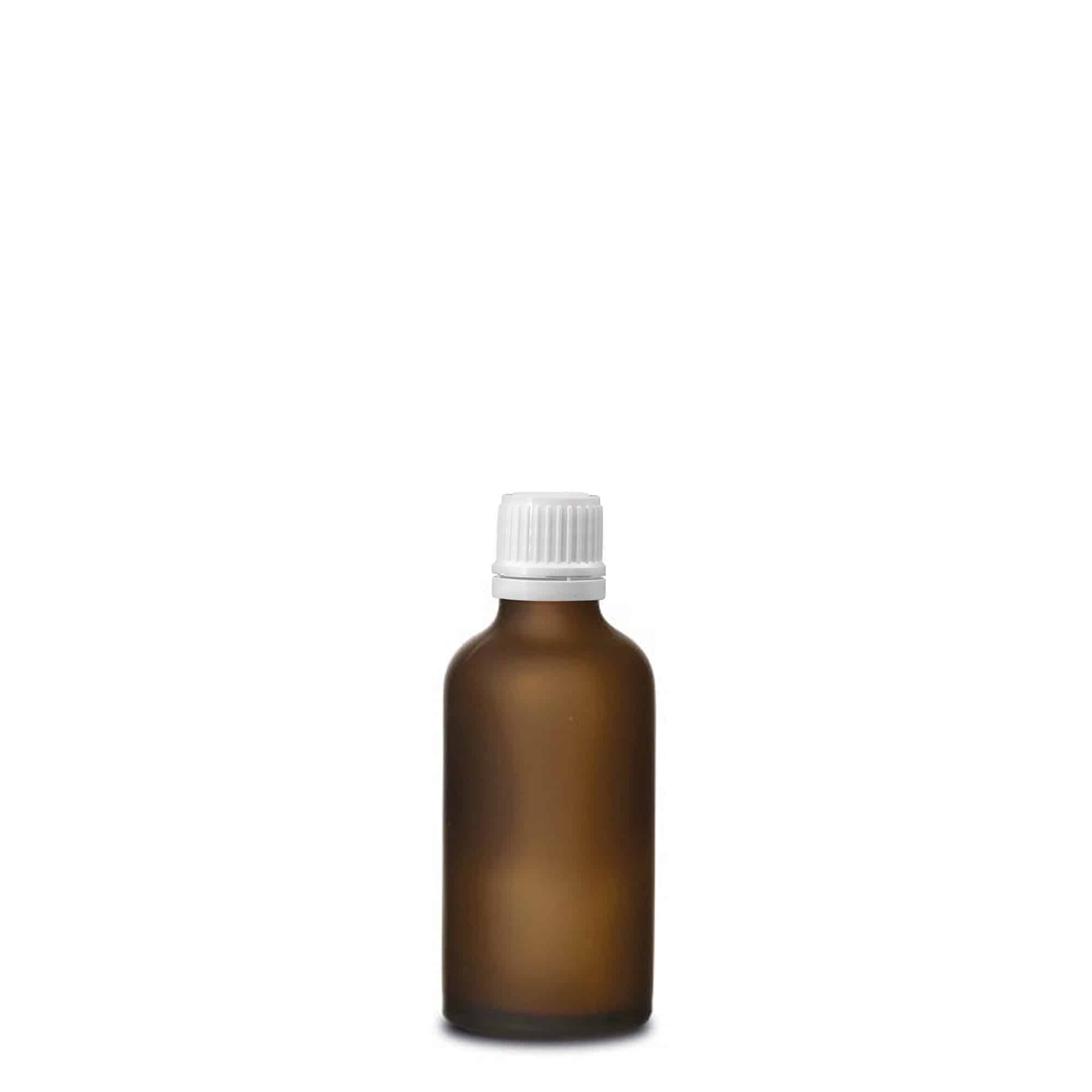 50 ml medisinsk flaske, glass, brunt frostet, åpning: DIN 18