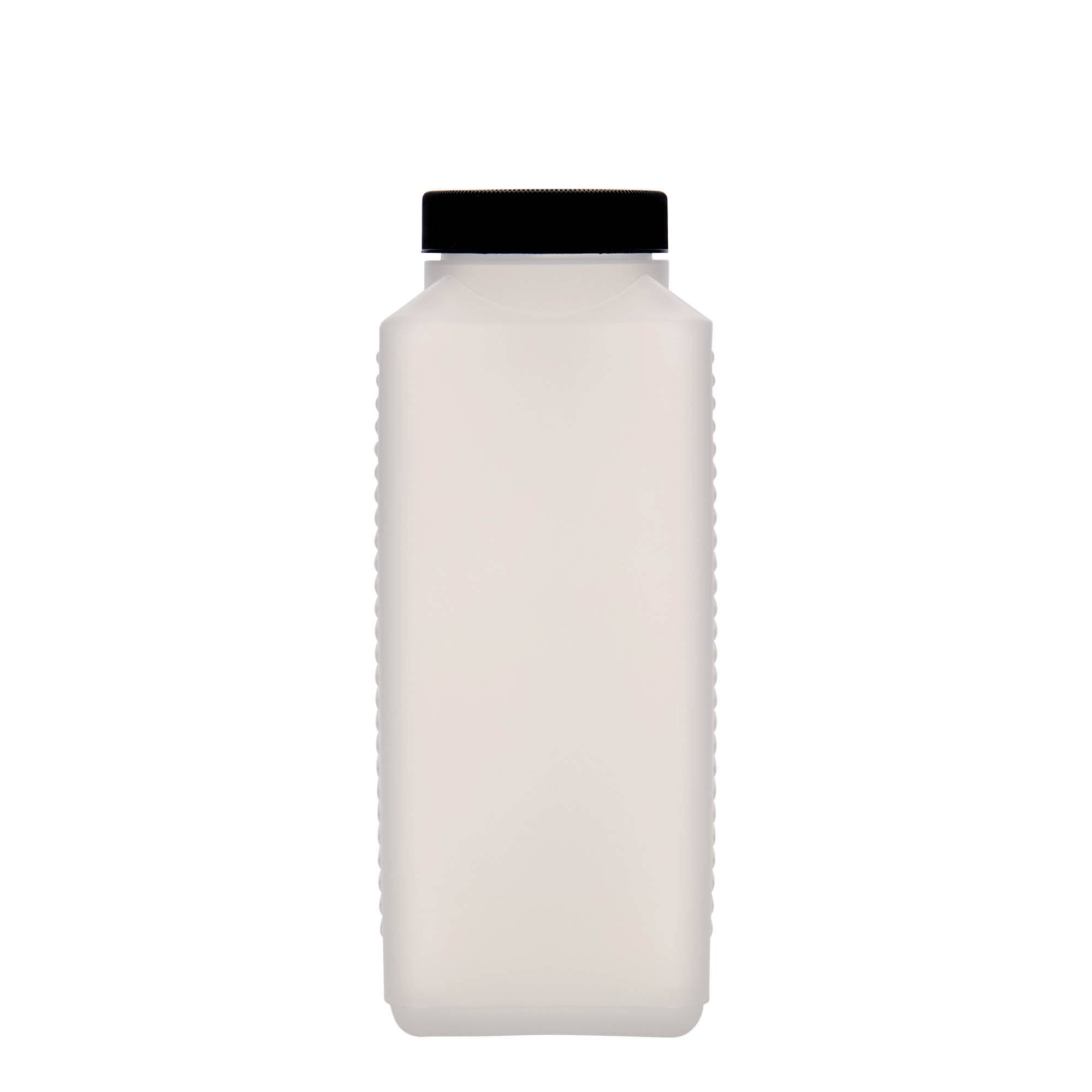 1.000 ml vid hals flaske, rektangulær, HDPE-plast, natur, åpning: DIN 60 EPE