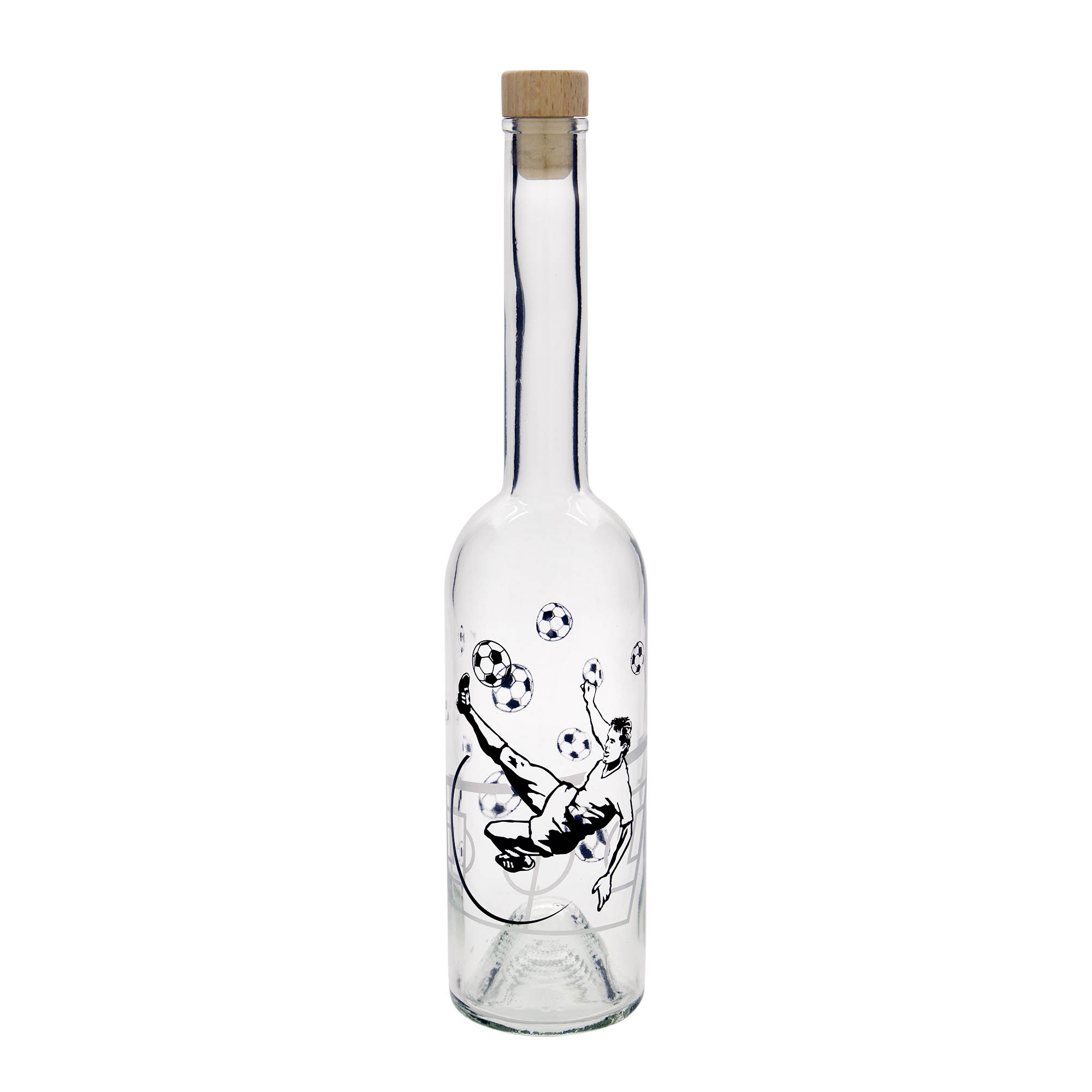 500 ml glassflaske 'Opera', motiv: fotballspiller, åpning: kork