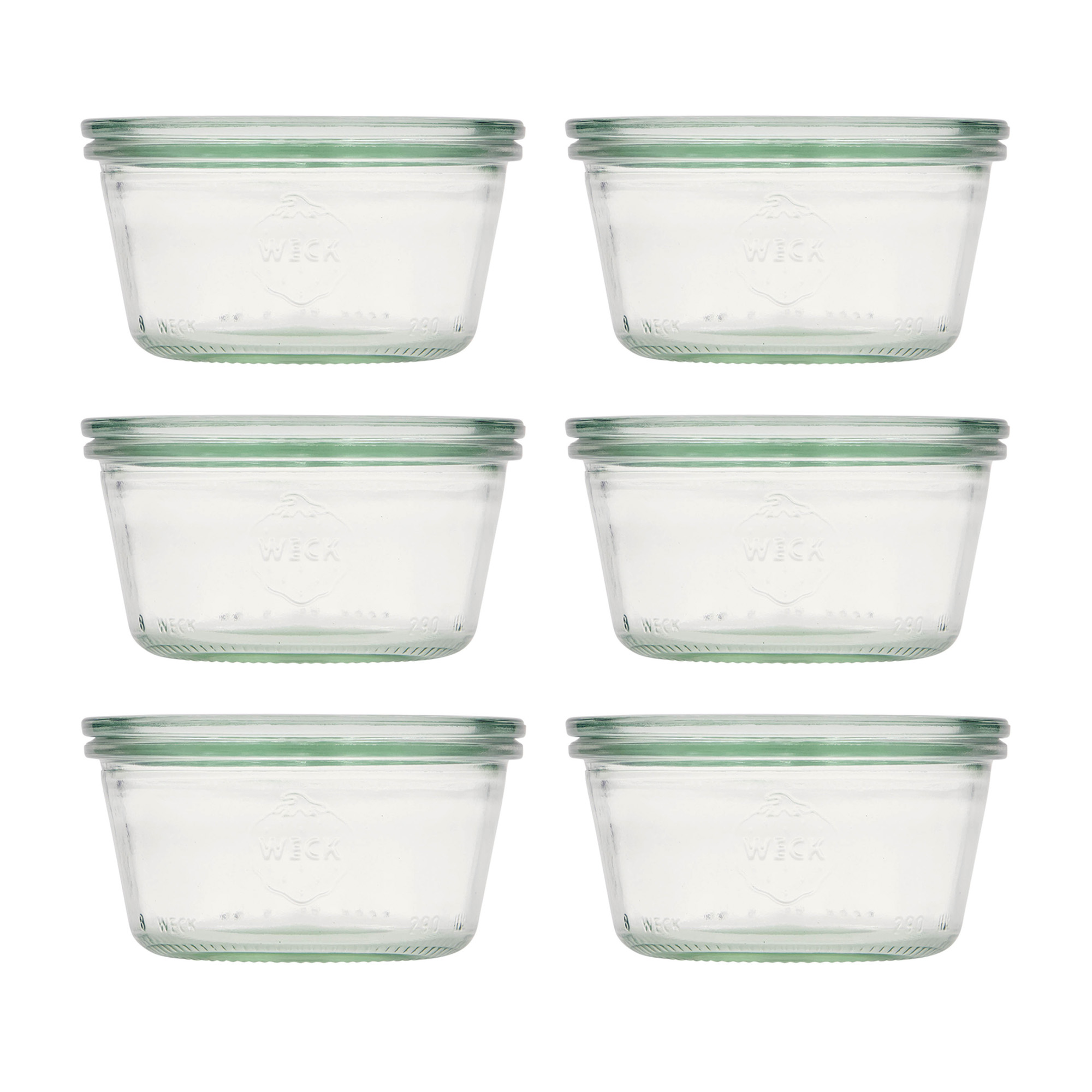 6x 290 ml lavt WECK-sylteglass av terrintype med glasslokk RR 100