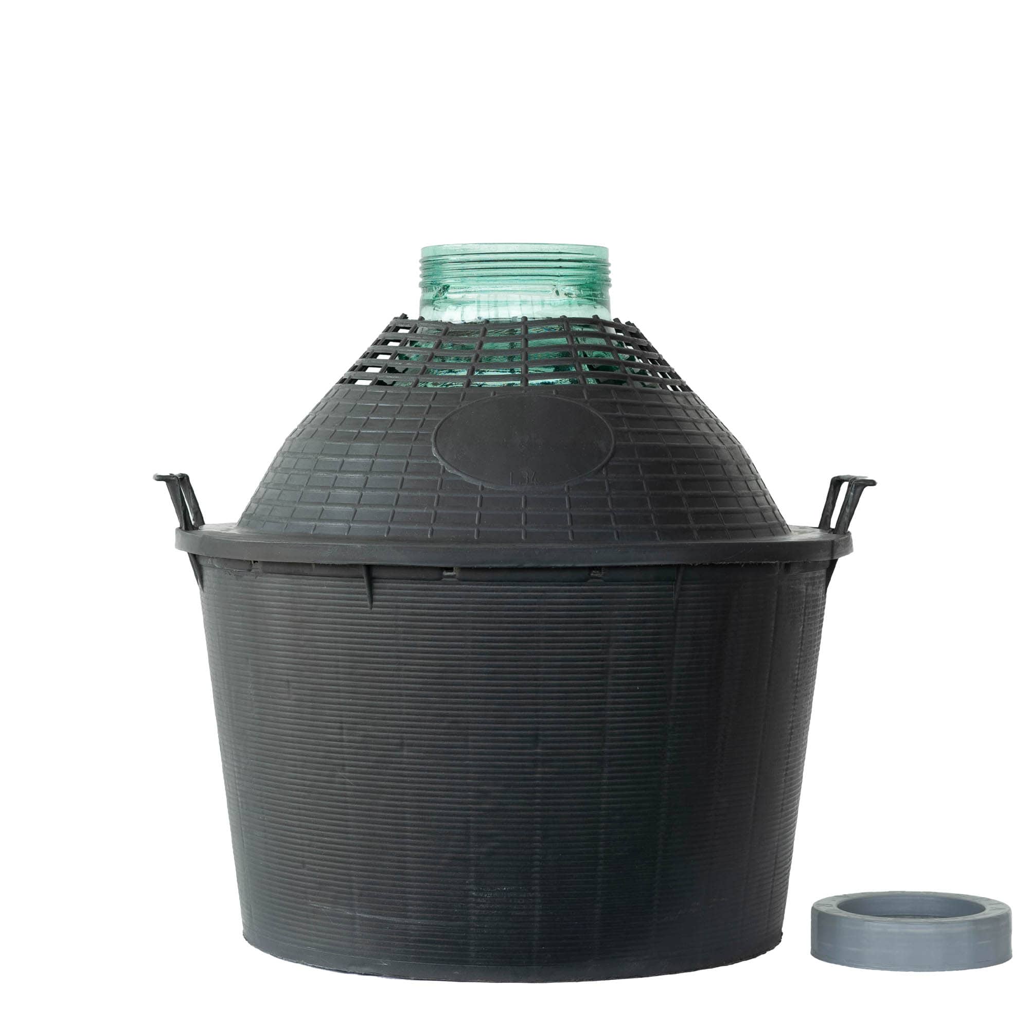 34 l ballongflaske vid hals, glass, åpning: skrukork