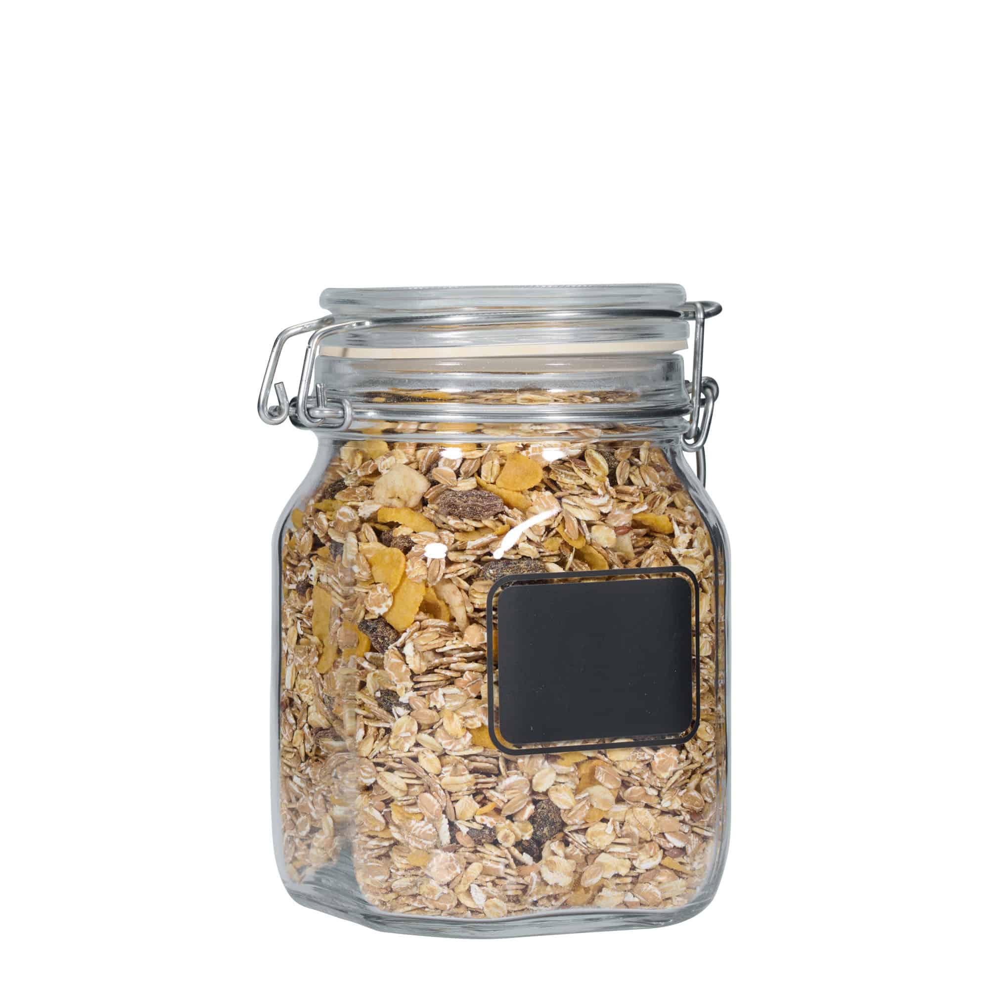 1000 ml bøyleglass "Fido", motiv: Etikettfelt, kvadratisk, åpning: Bøylelokk