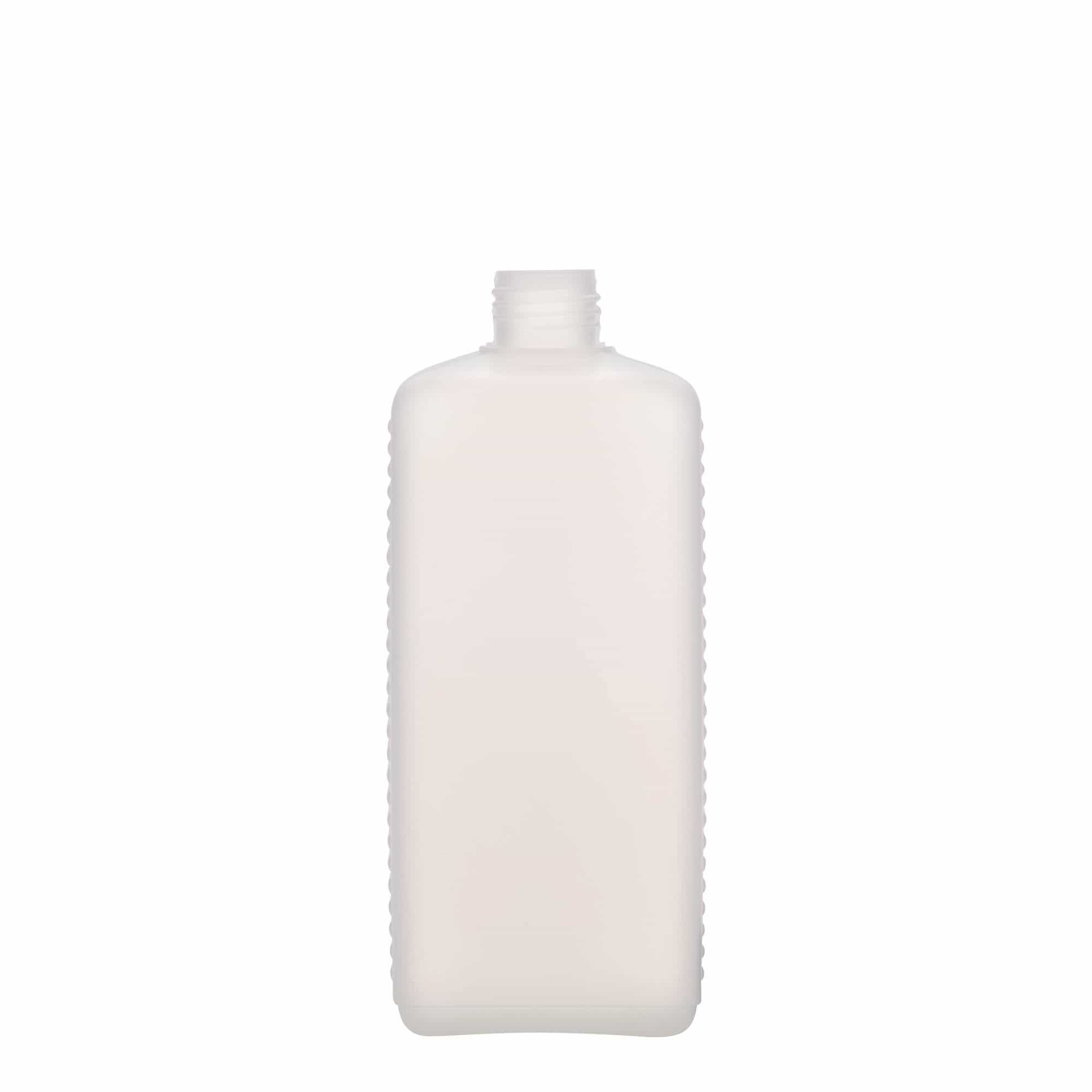500 ml beholderflaske, firkantet, HDPE-plast, natur, åpning: DIN 25 EPE 500 ml beholderflaske, firkantet, HDPE-plast, natur, åpning: DIN 25 EPE