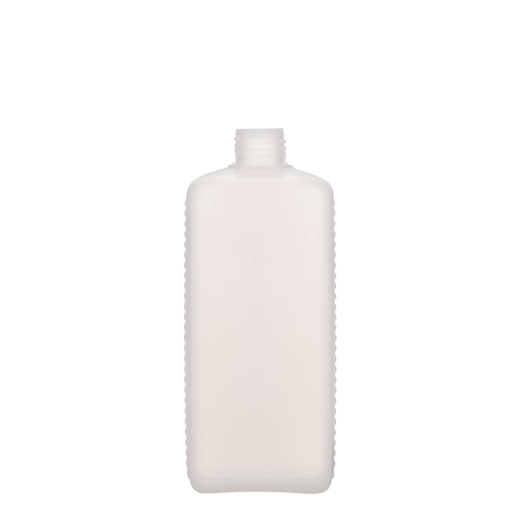500 ml kanisterflaske, rektangulær, HDPE-plast, natur, åpning: DIN 25 EPE