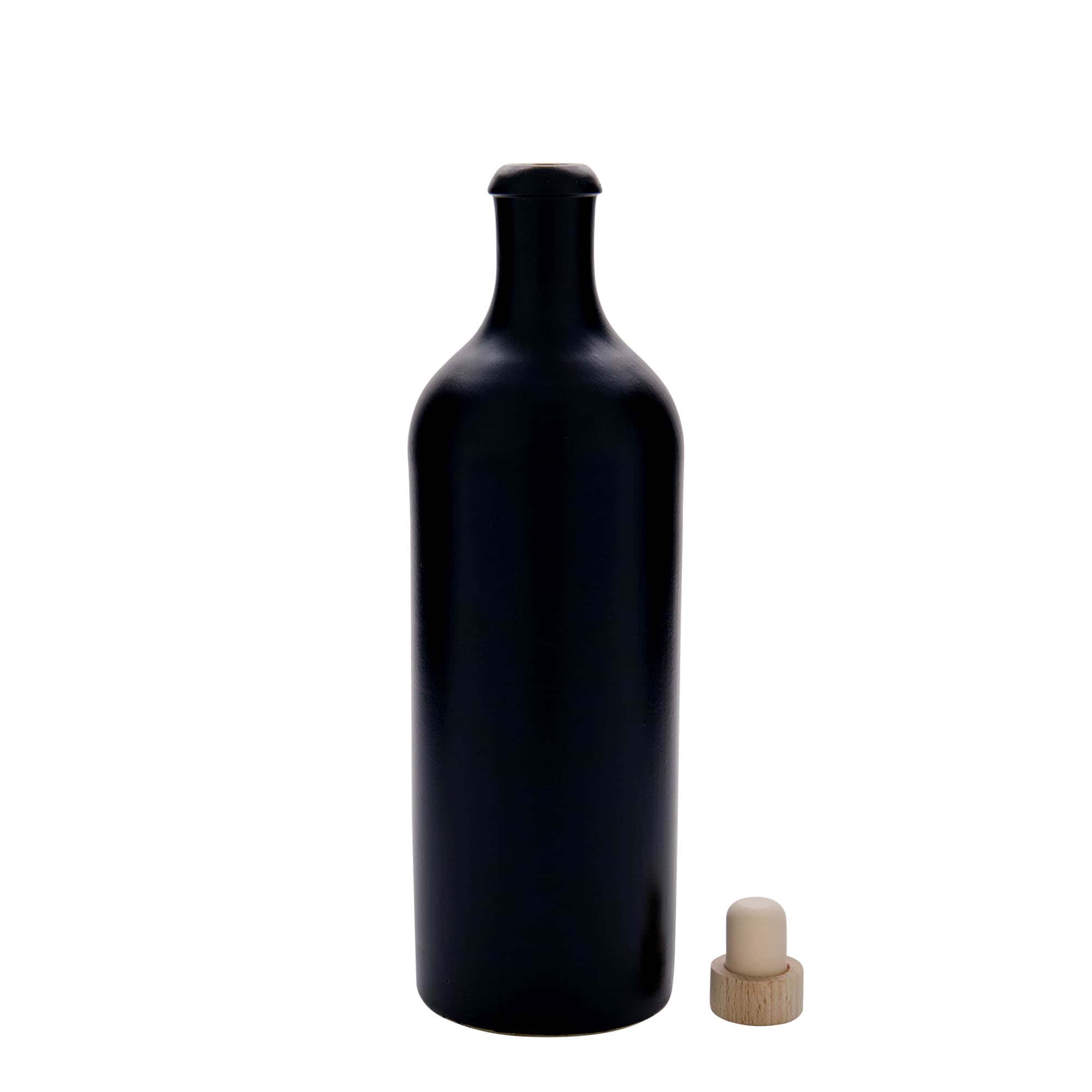 750 ml leirkrus, steintøy, svart, åpning: Kork