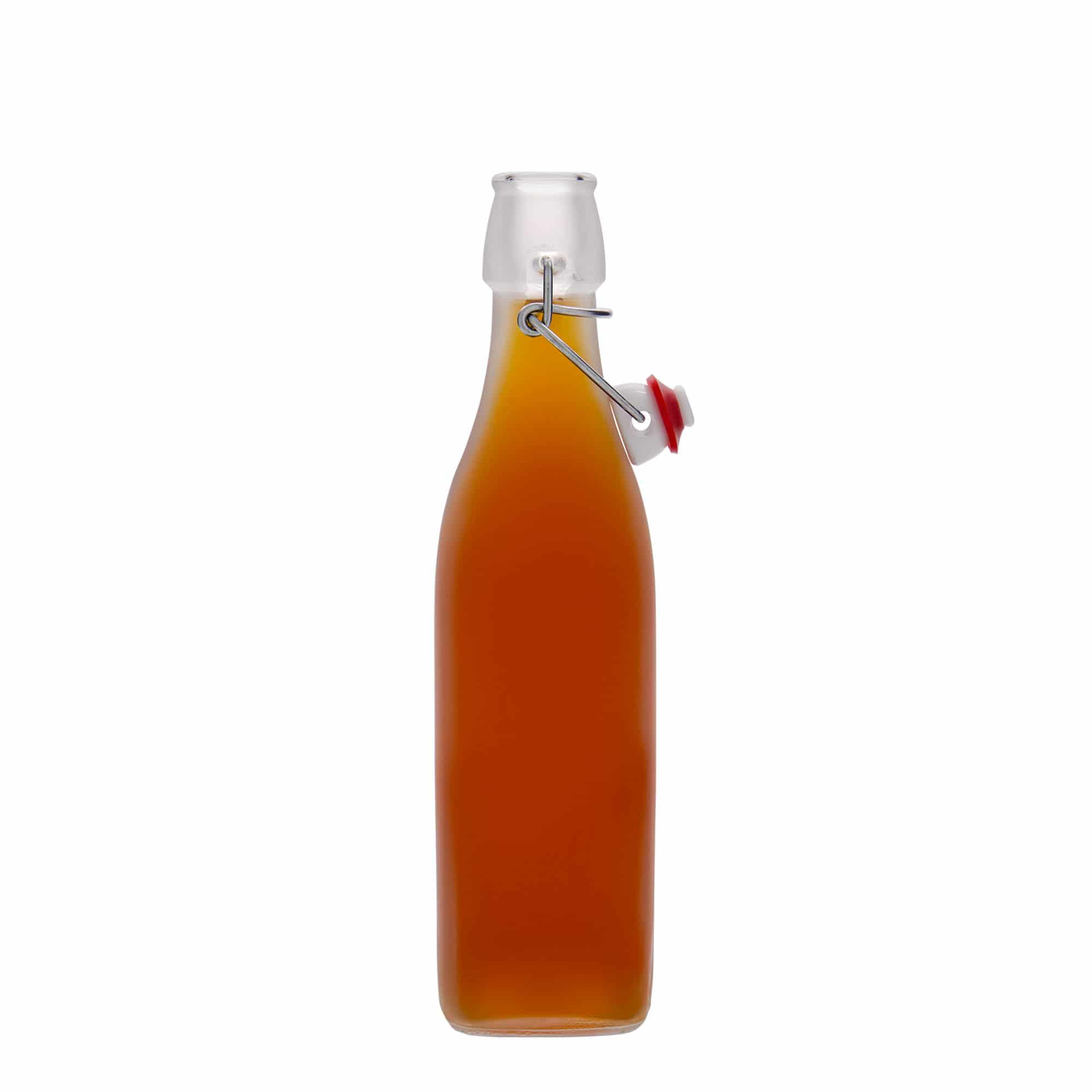 500 ml glassflaske 'Swing, firkantet, hvit, åpning: hengslet lukking