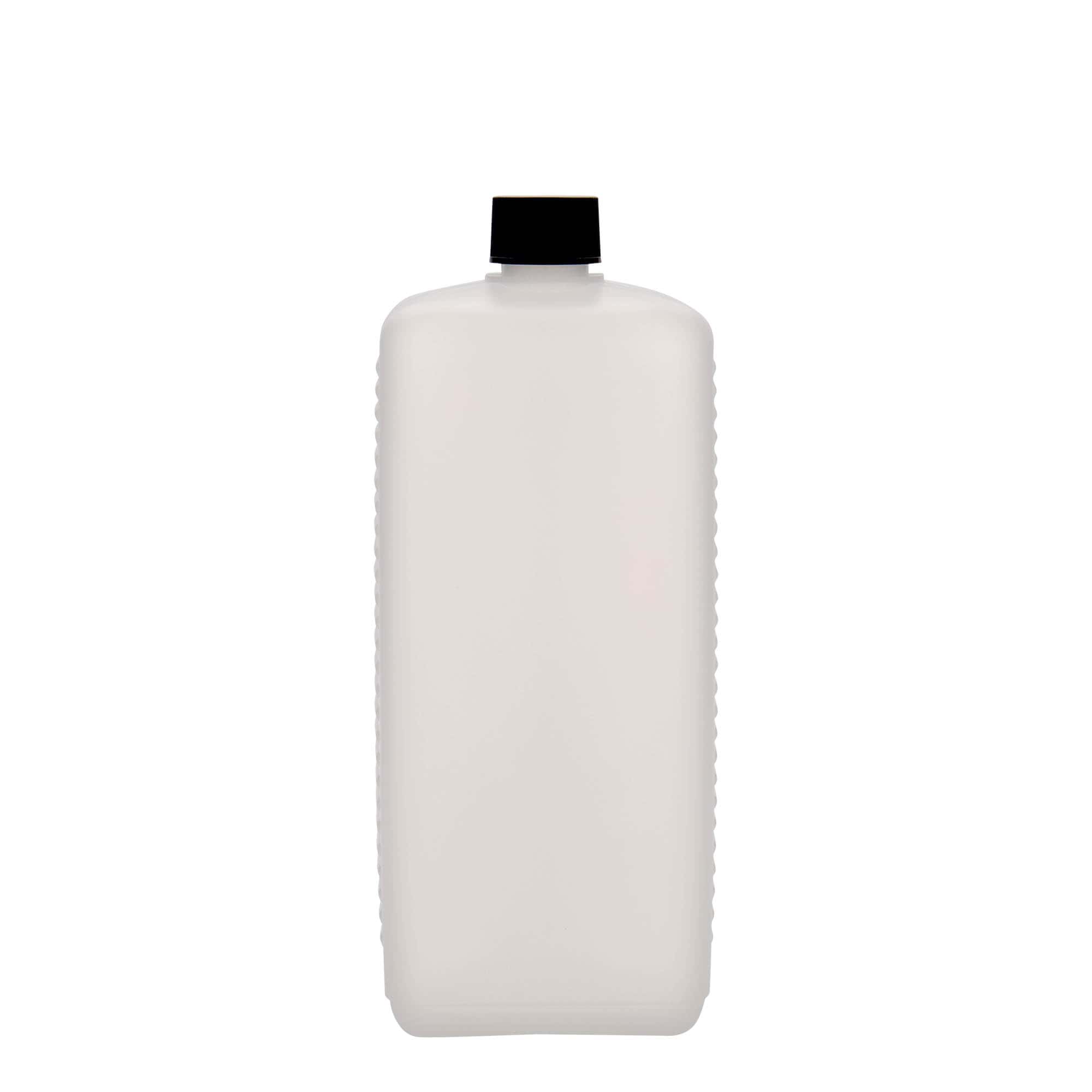 1.000 ml kanisterflaske, rektangulær, HDPE-plast, natur, åpning: DIN 25 EPE