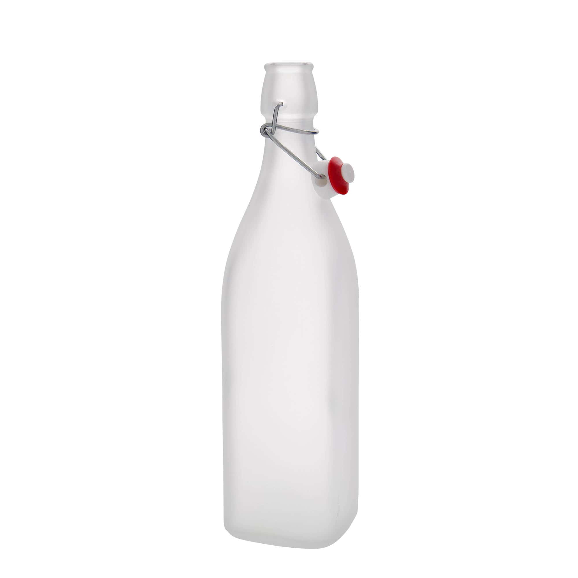 1.000 ml glassflaske 'Swing, firkantet, frostet, åpning: hengslelås