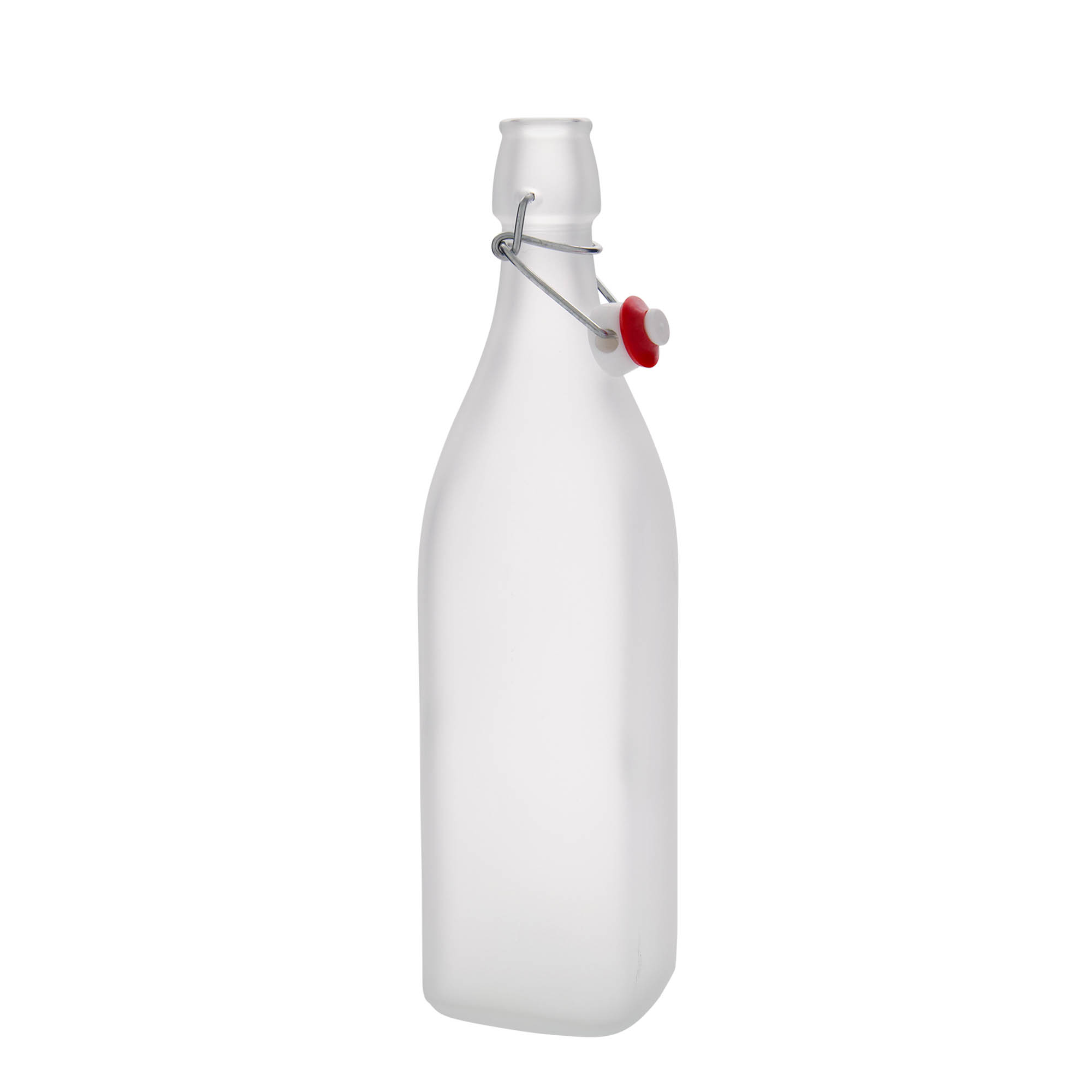 1.000 ml glassflaske 'Swing, firkantet, frostet, åpning: hengslelås