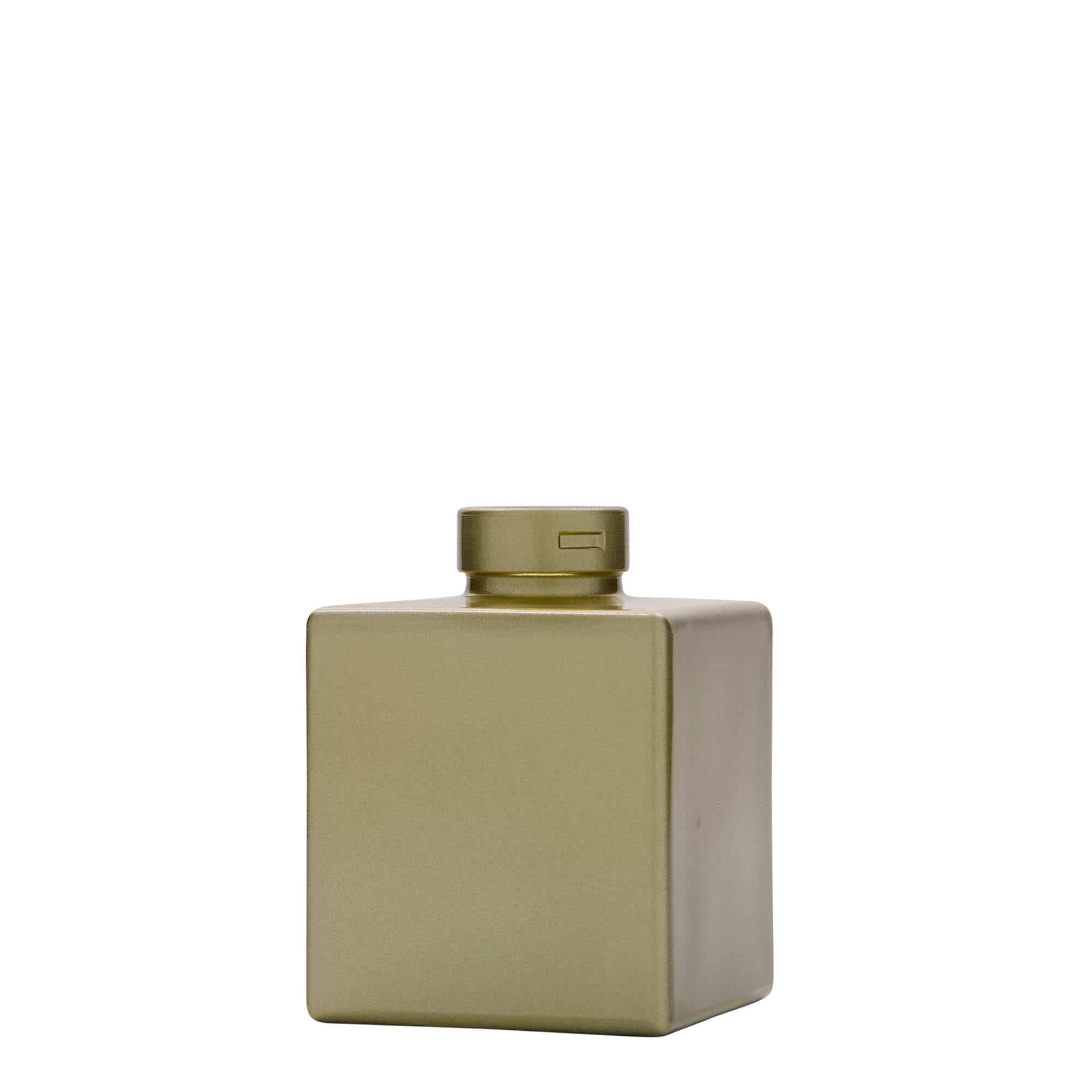 100 ml glassflaske "Cube", kvadratisk, gull, åpning: Kork