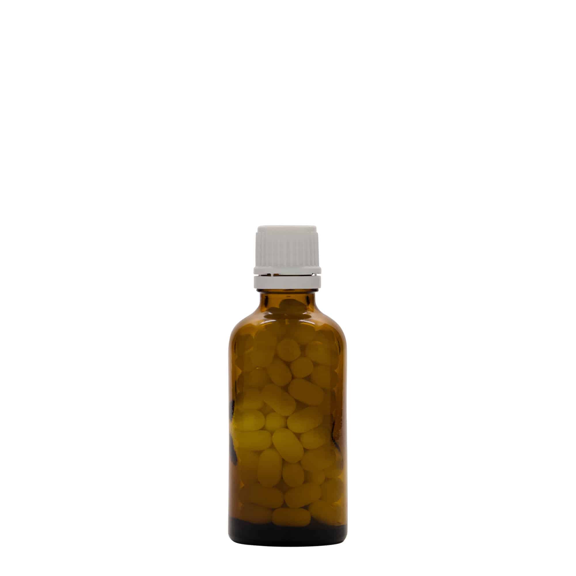 50 ml medisinsk flaske, glass, brun, åpning: DIN 18