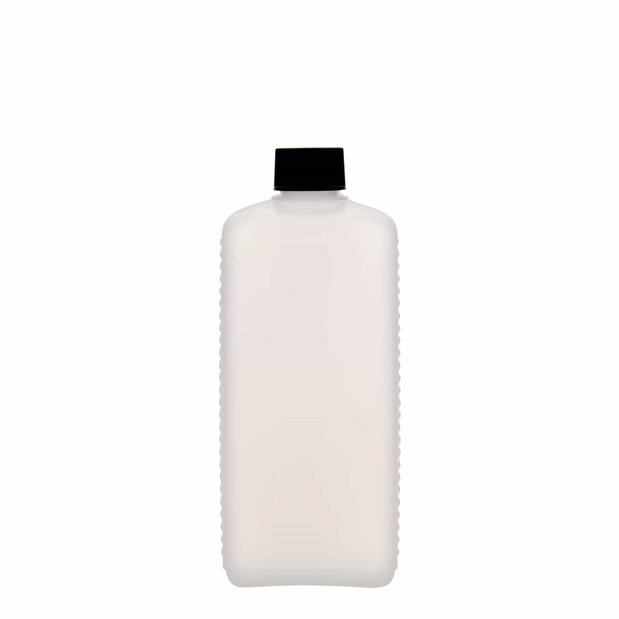 500 ml beholderflaske, firkantet, HDPE-plast, natur, åpning: DIN 25 EPE