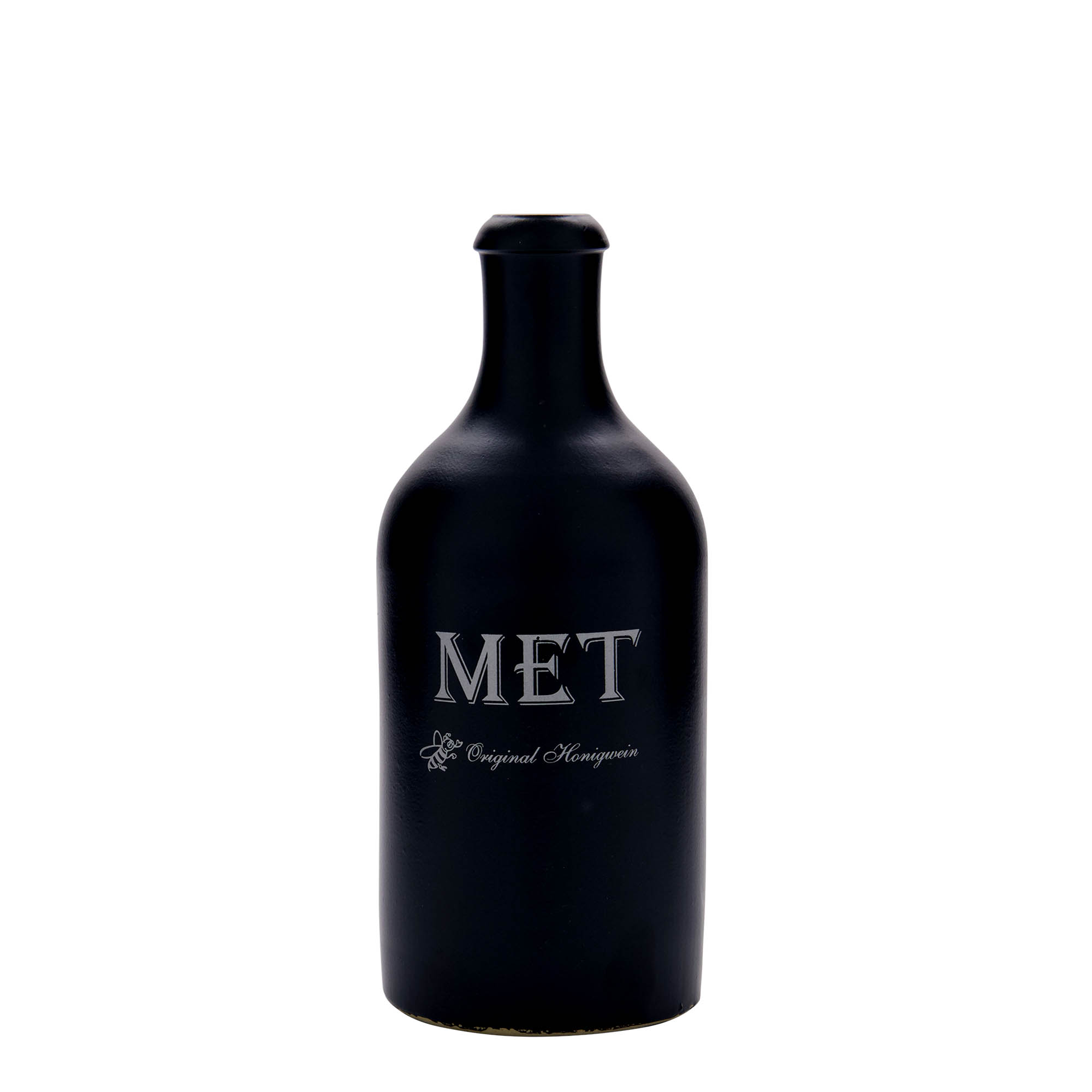 500 ml krukke i leire, motiv: mjød, steingods, svart, åpning: kork