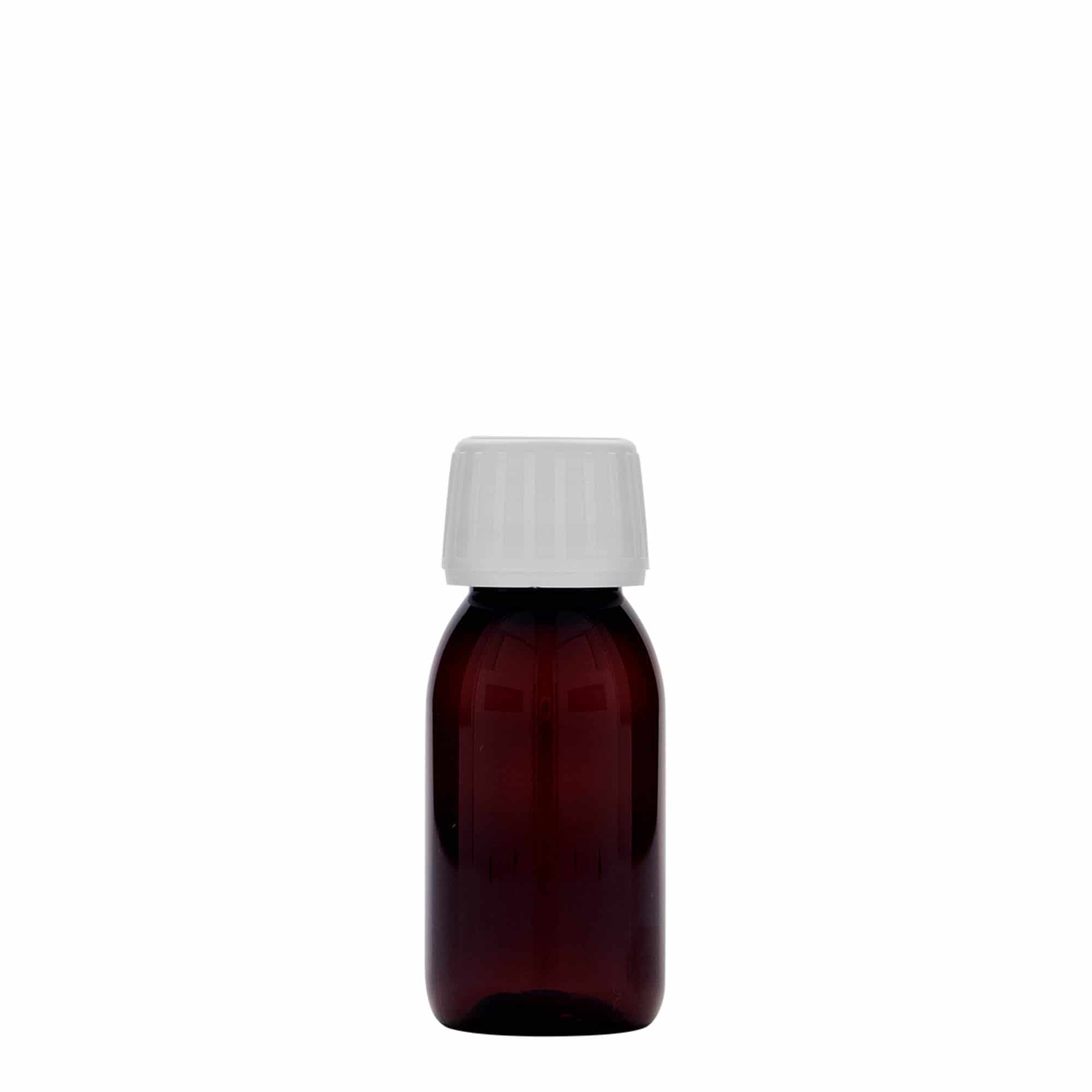 60 ml PET-medisinflaske, brun, plast, åpning: PP 28